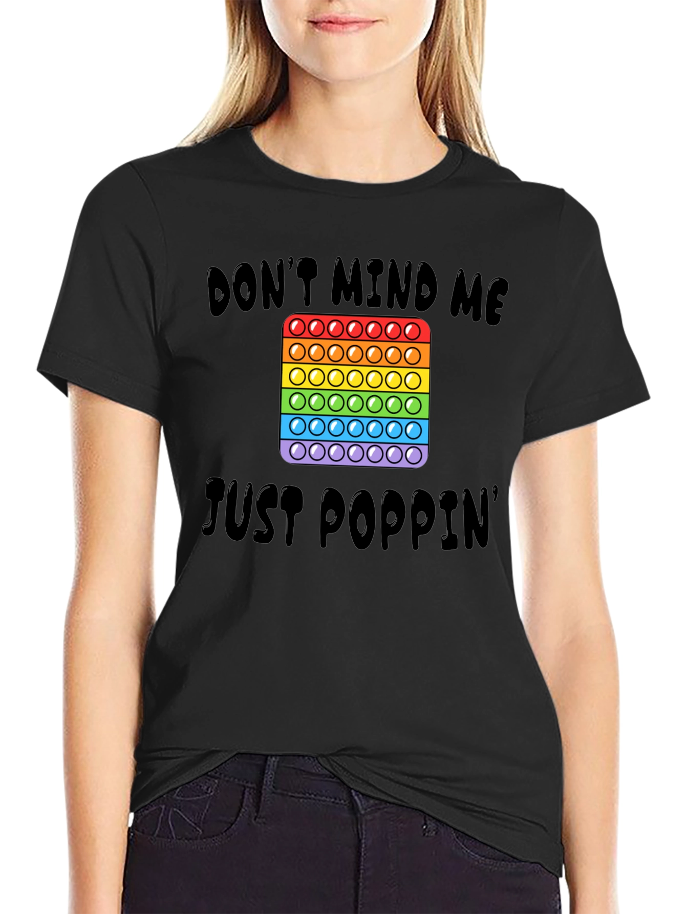 Black Don't Mind Me Just Poppin' T-Shirt - Fun Pop Toy Design view 2