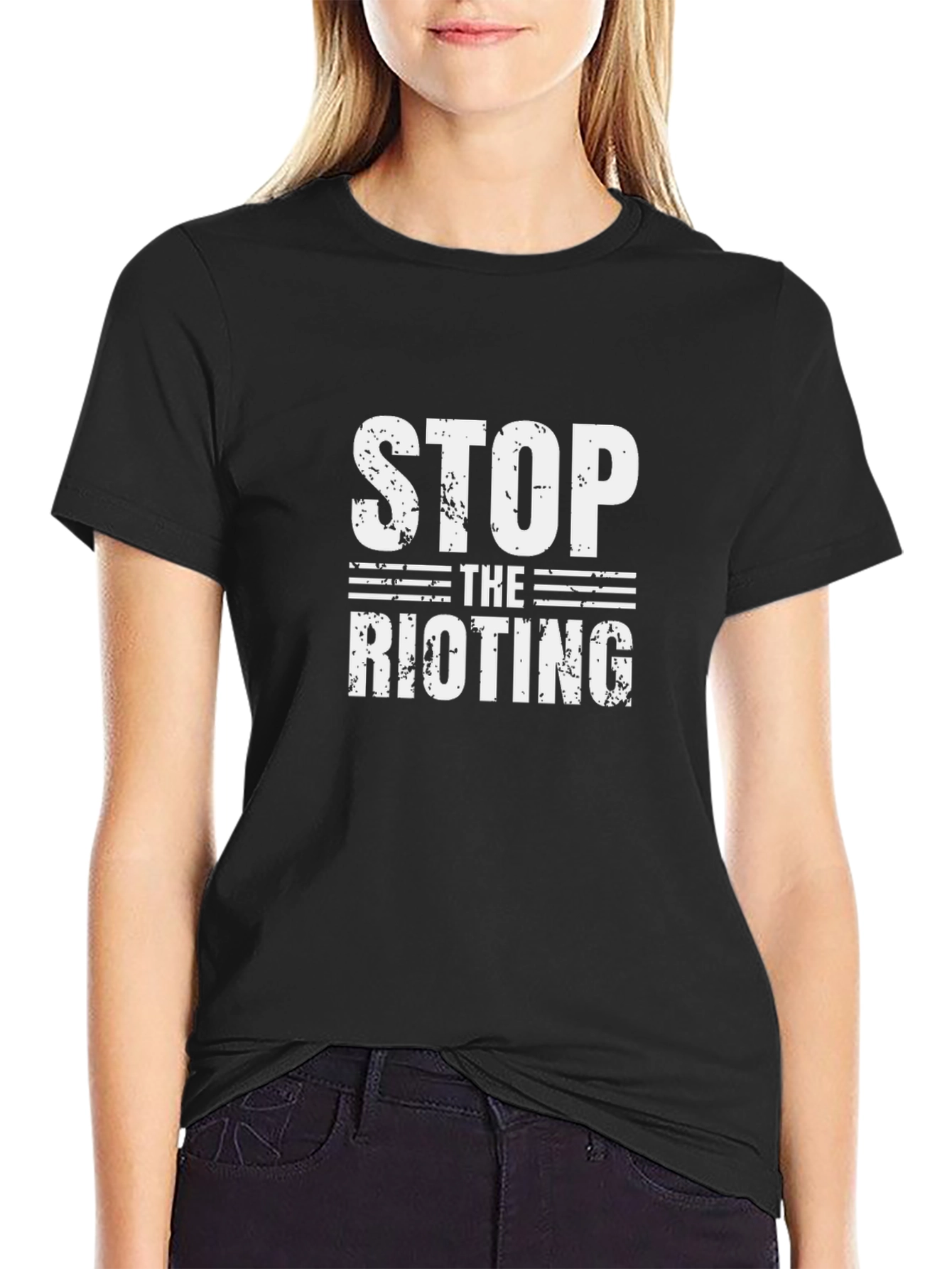Black Stop the Rioting Black Graphic T-Shirt view 2