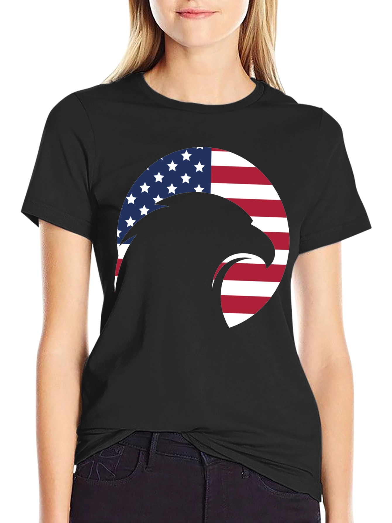 Black American Eagle Graphic T-Shirt - Patriotic Style view 2