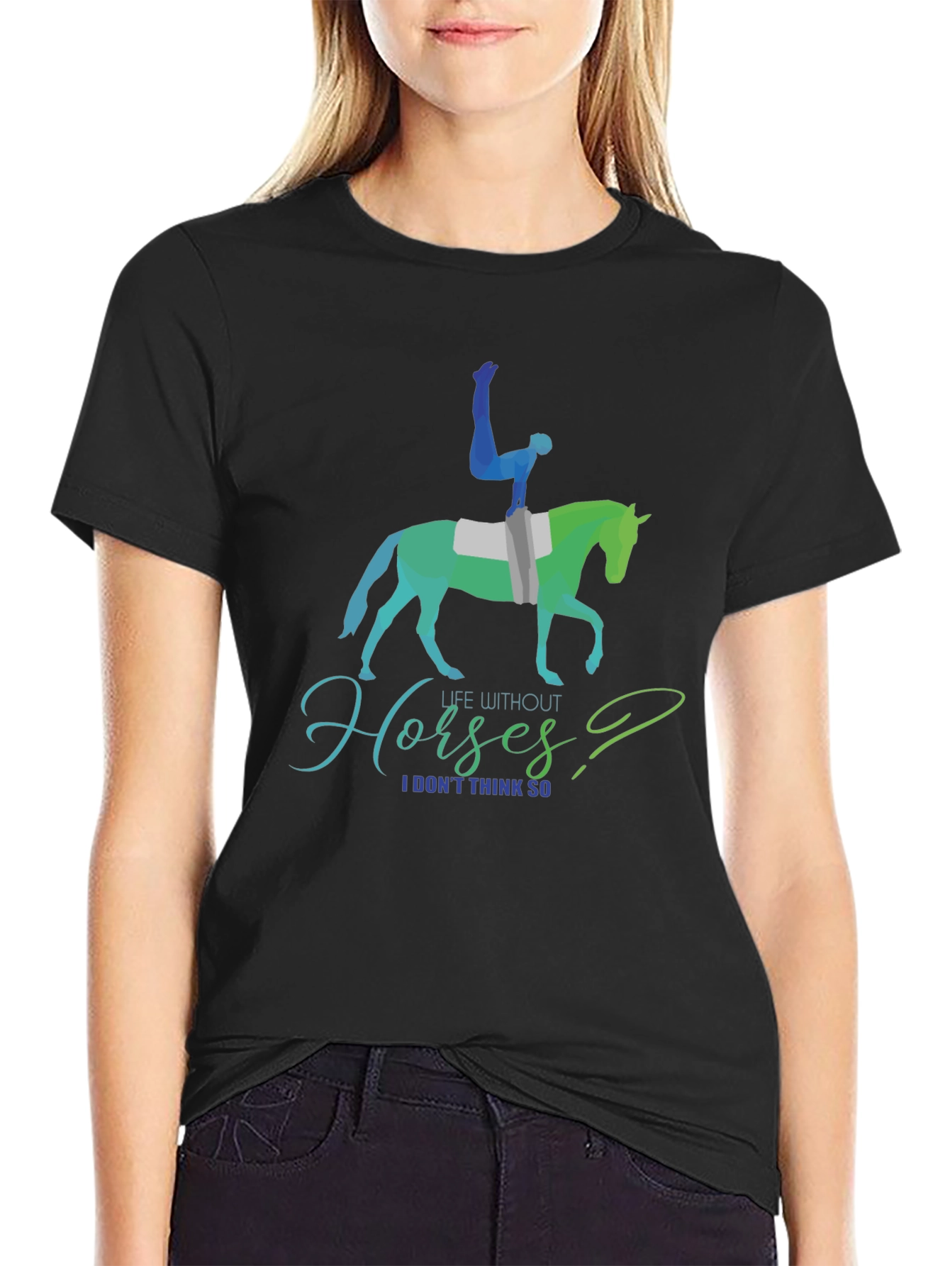 Black Equestrian T-Shirt: Life Without Horses? view 2