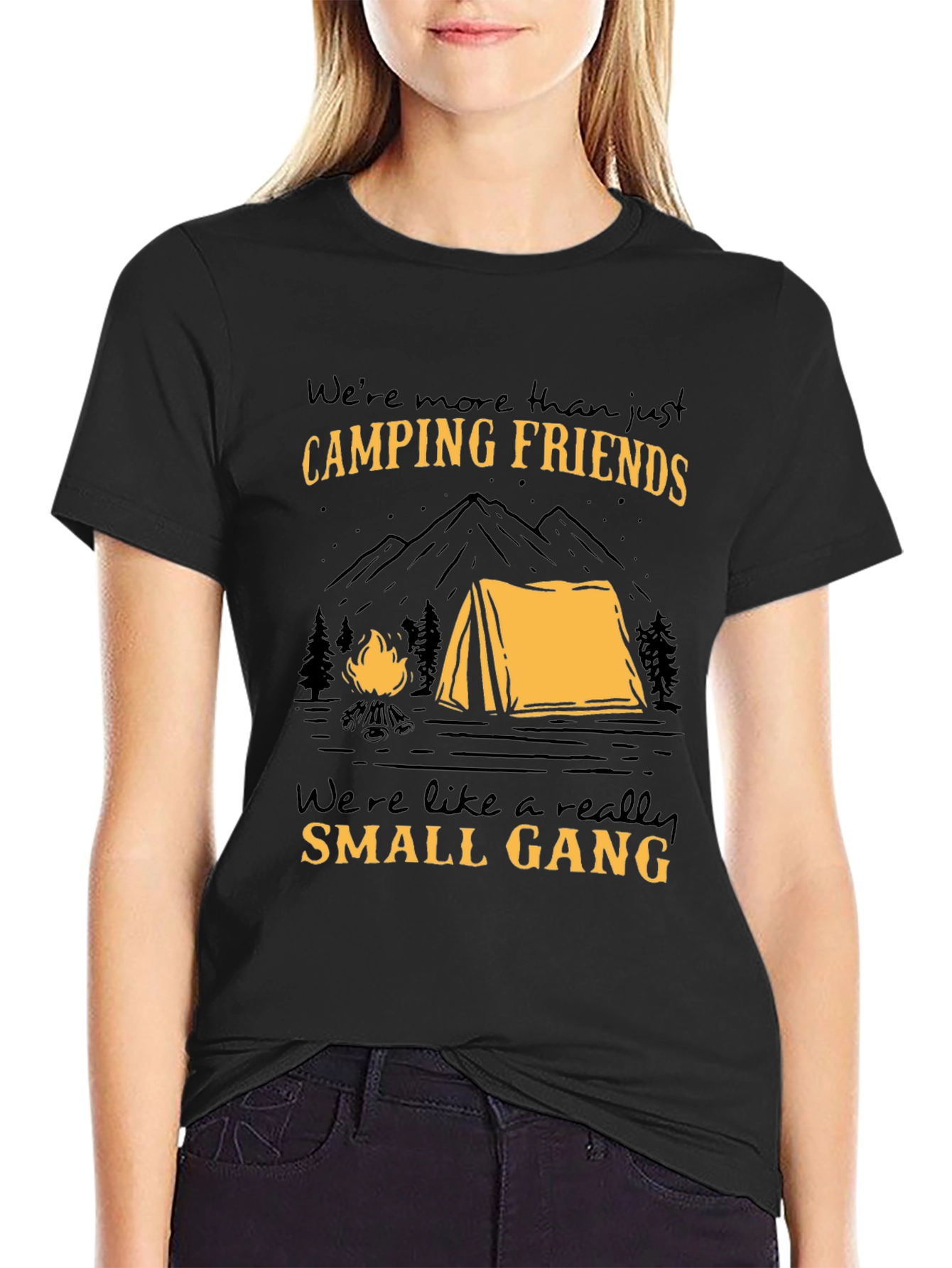 Black Camping Friends Small Gang Graphic T-Shirt view 2