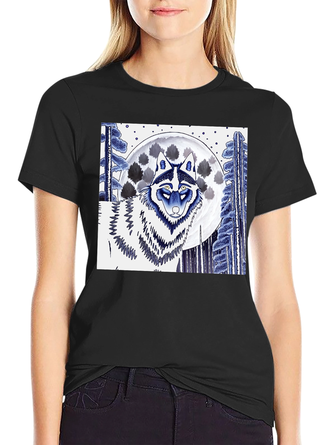 Black Wolf & Moon Graphic Tee view 2