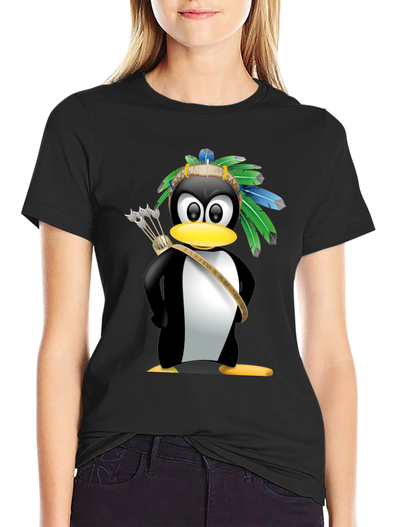 Black Native American Penguin Graphic Tee - Black view 2