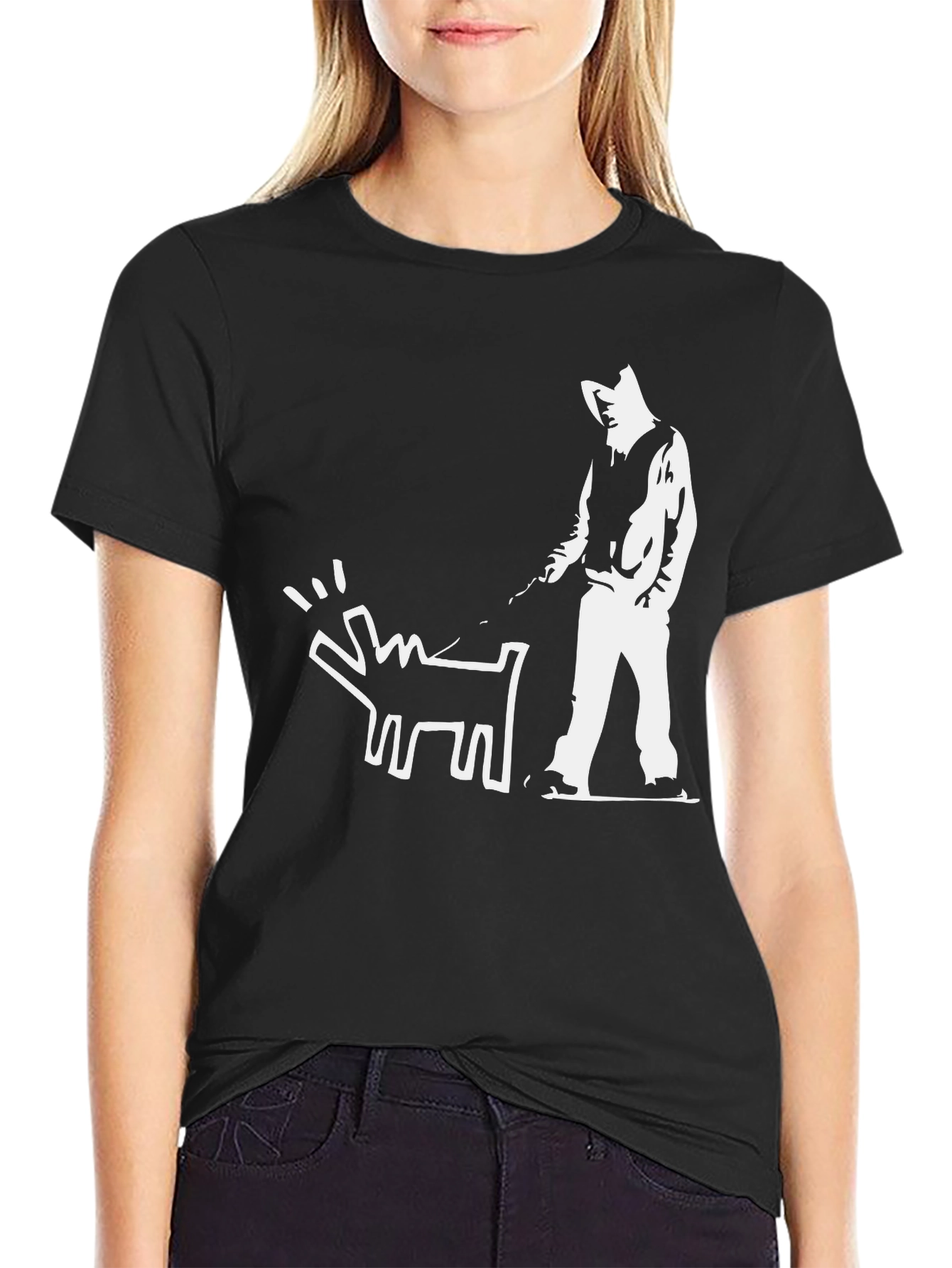 Black Banksy Dog Walker Graphic T-Shirt view 2