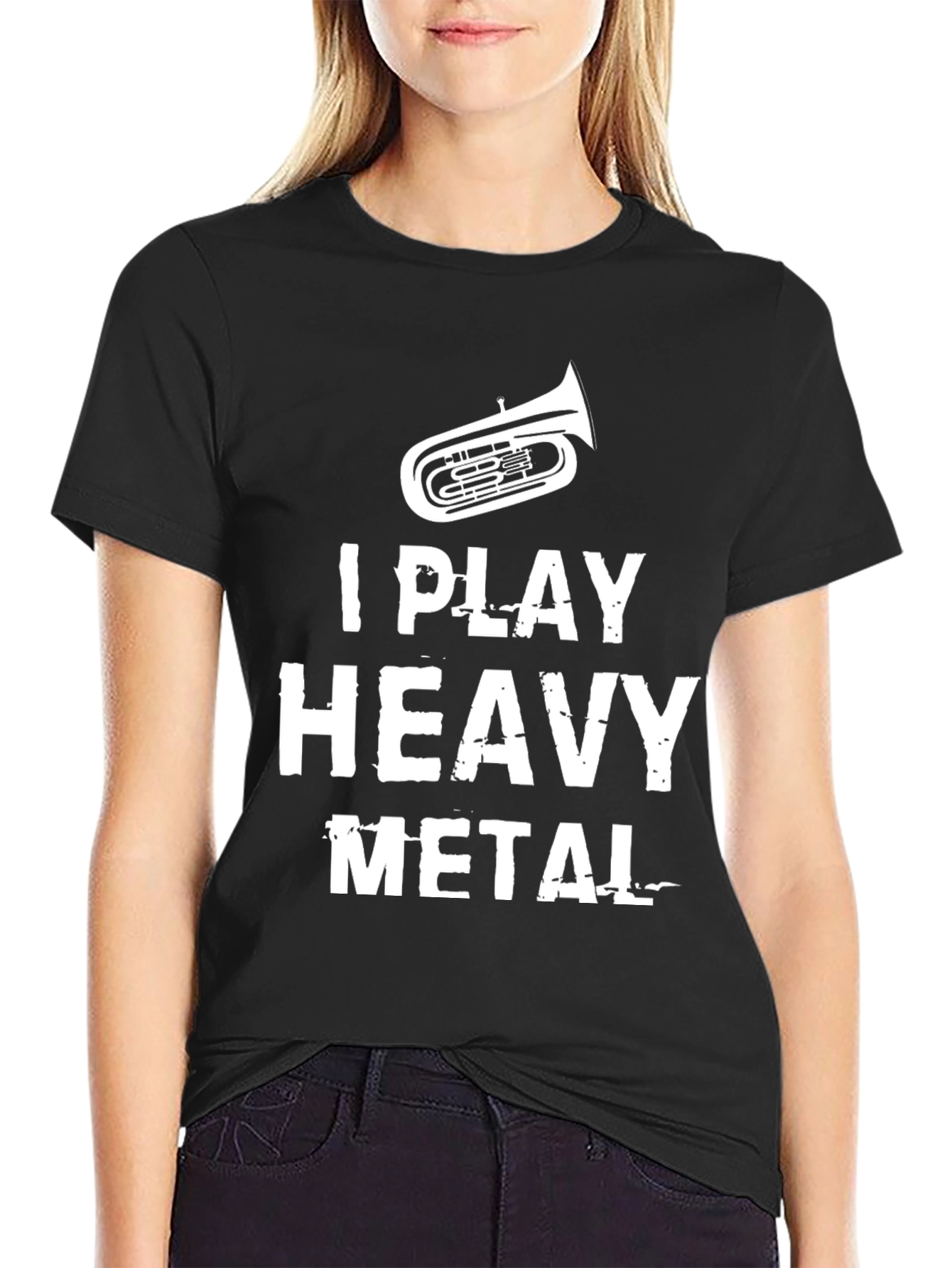 Black I Play Heavy Metal Tuba T-Shirt view 2