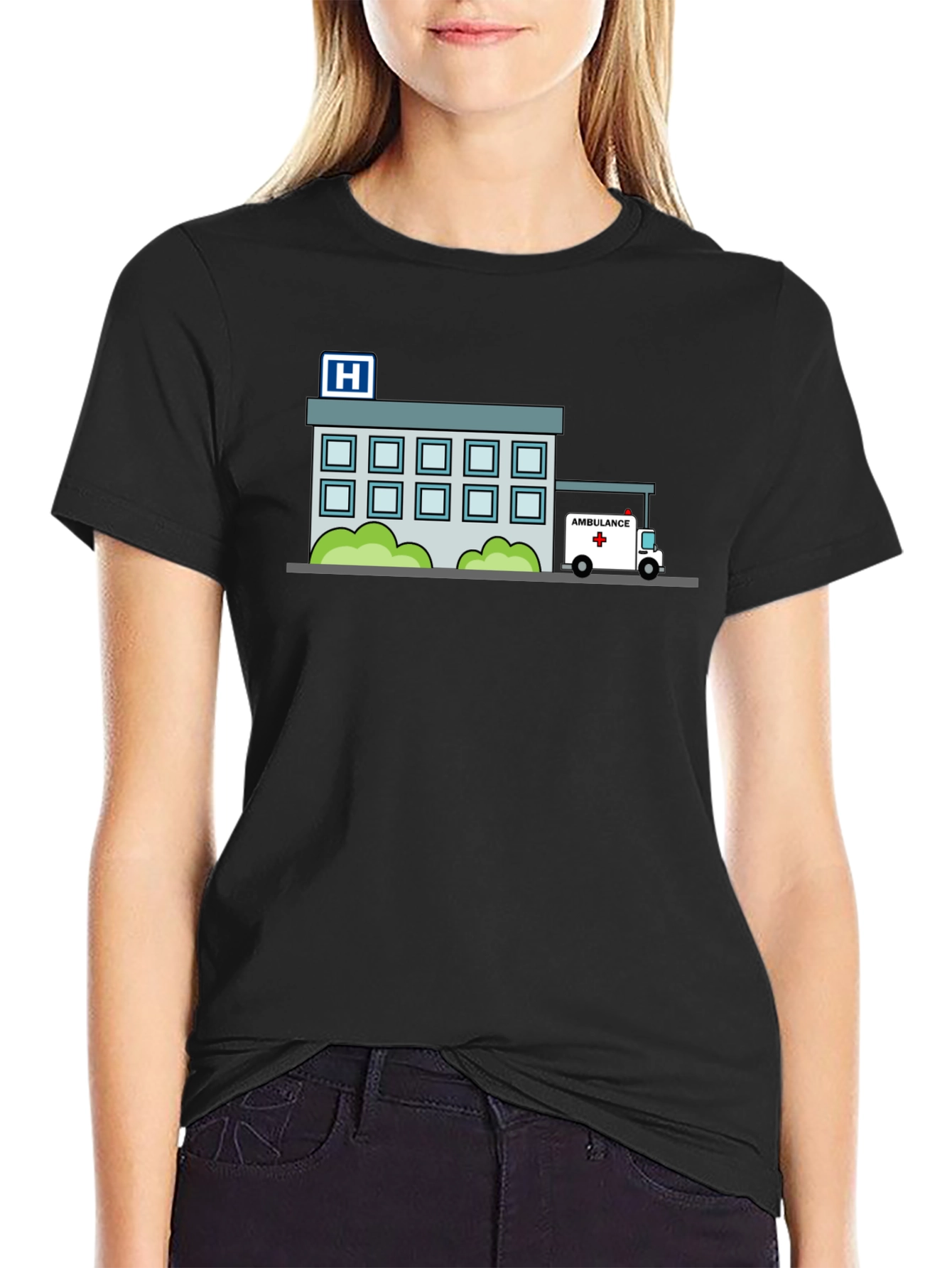 Black Hospital & Ambulance Graphic T-Shirt view 2