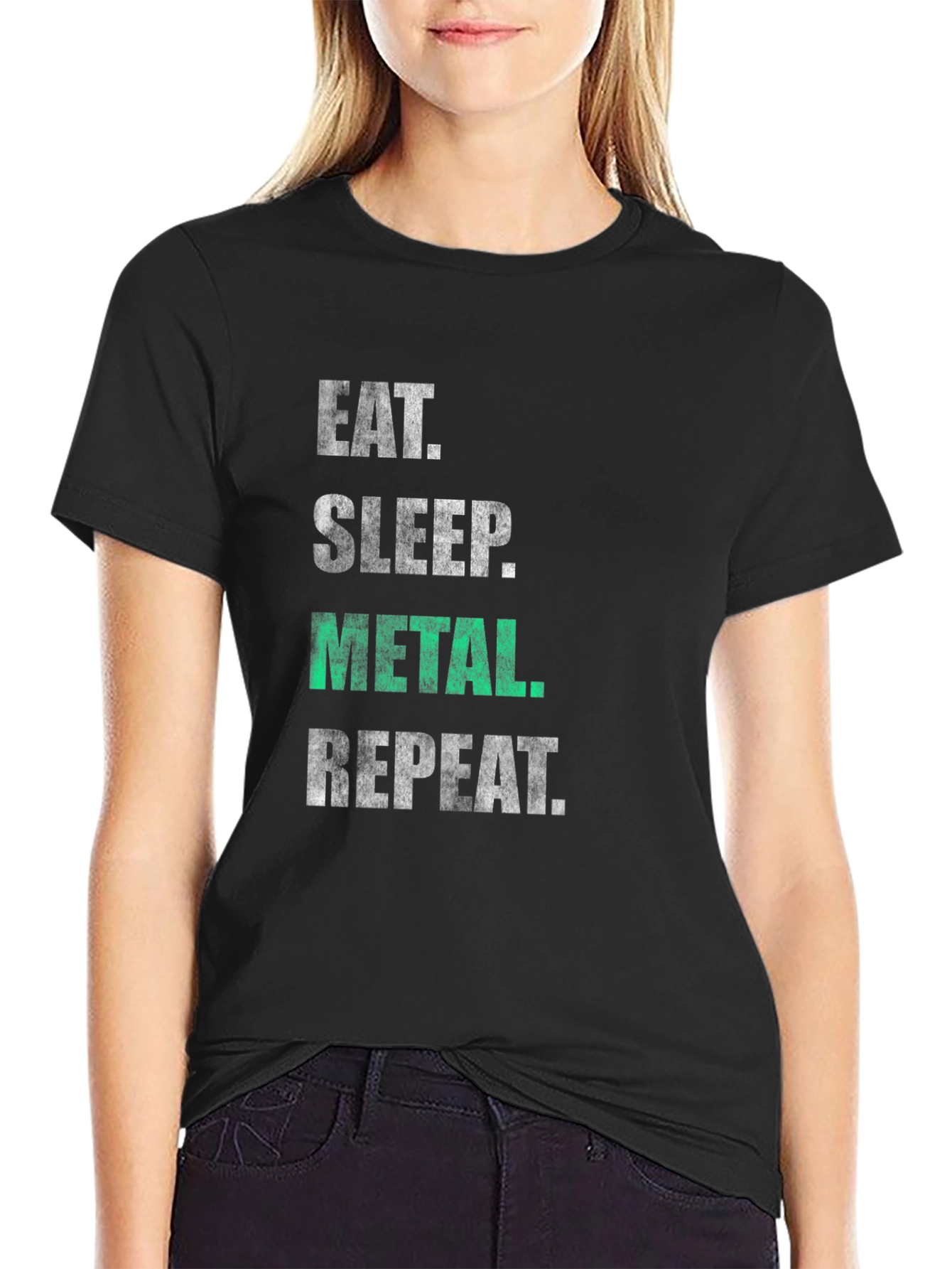 Black Eat Sleep Metal Repeat T-Shirt - Black Graphic Tee view 2