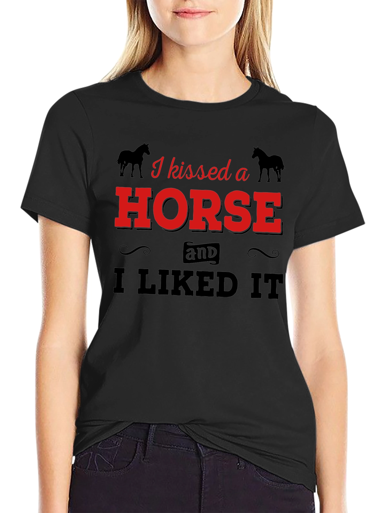 Black I Kissed a Horse T-Shirt - Unisex Graphic Tee view 2