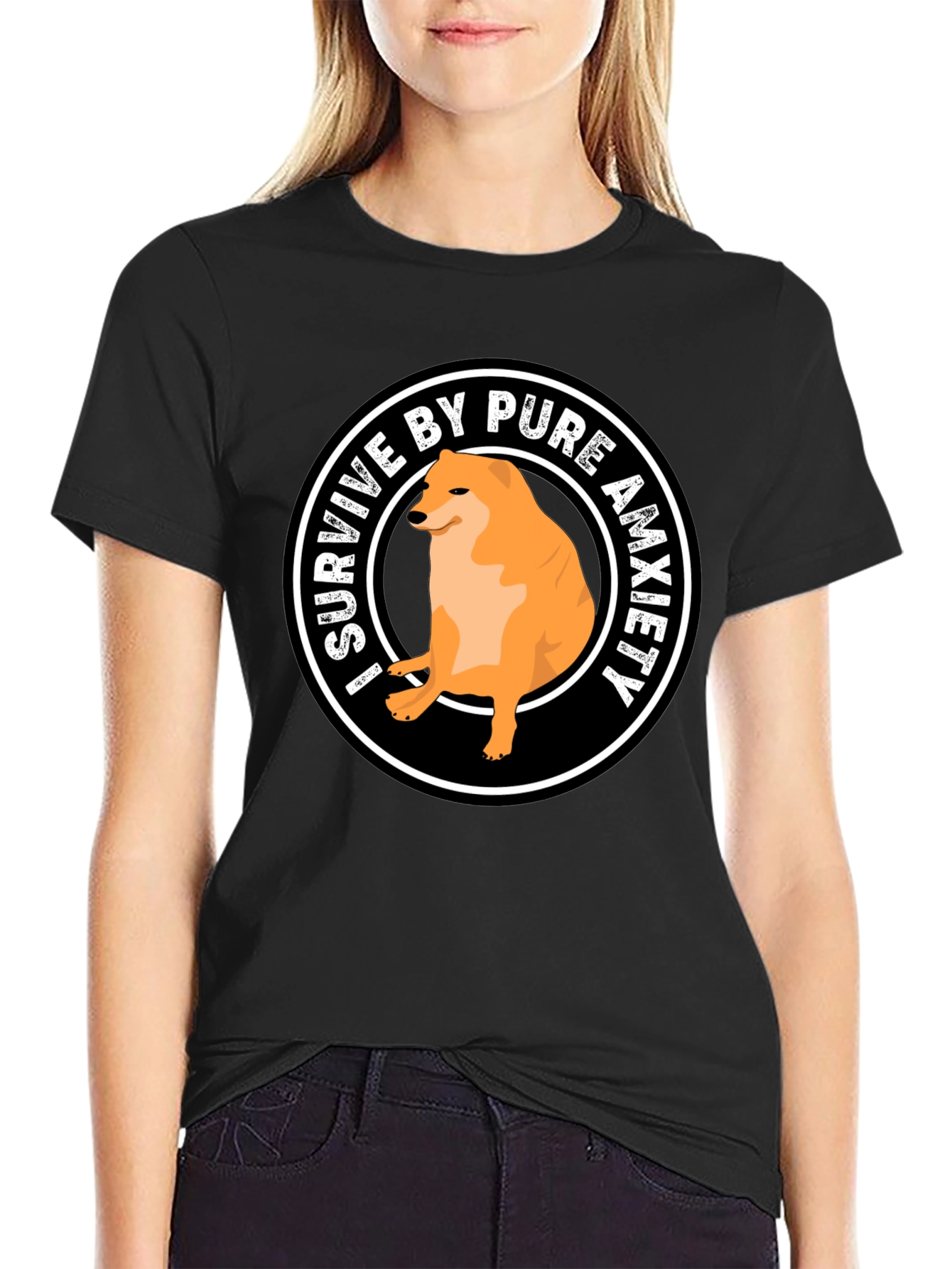 Black I Survive by Pure Anxiety Doge Meme Graphic Tee view 2