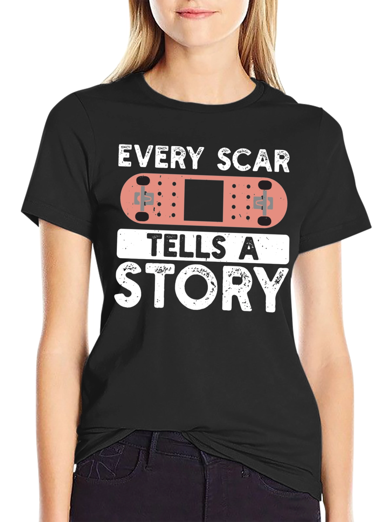 Black Every Scar Tells A Story Bandage Graphic T-Shirt view 2