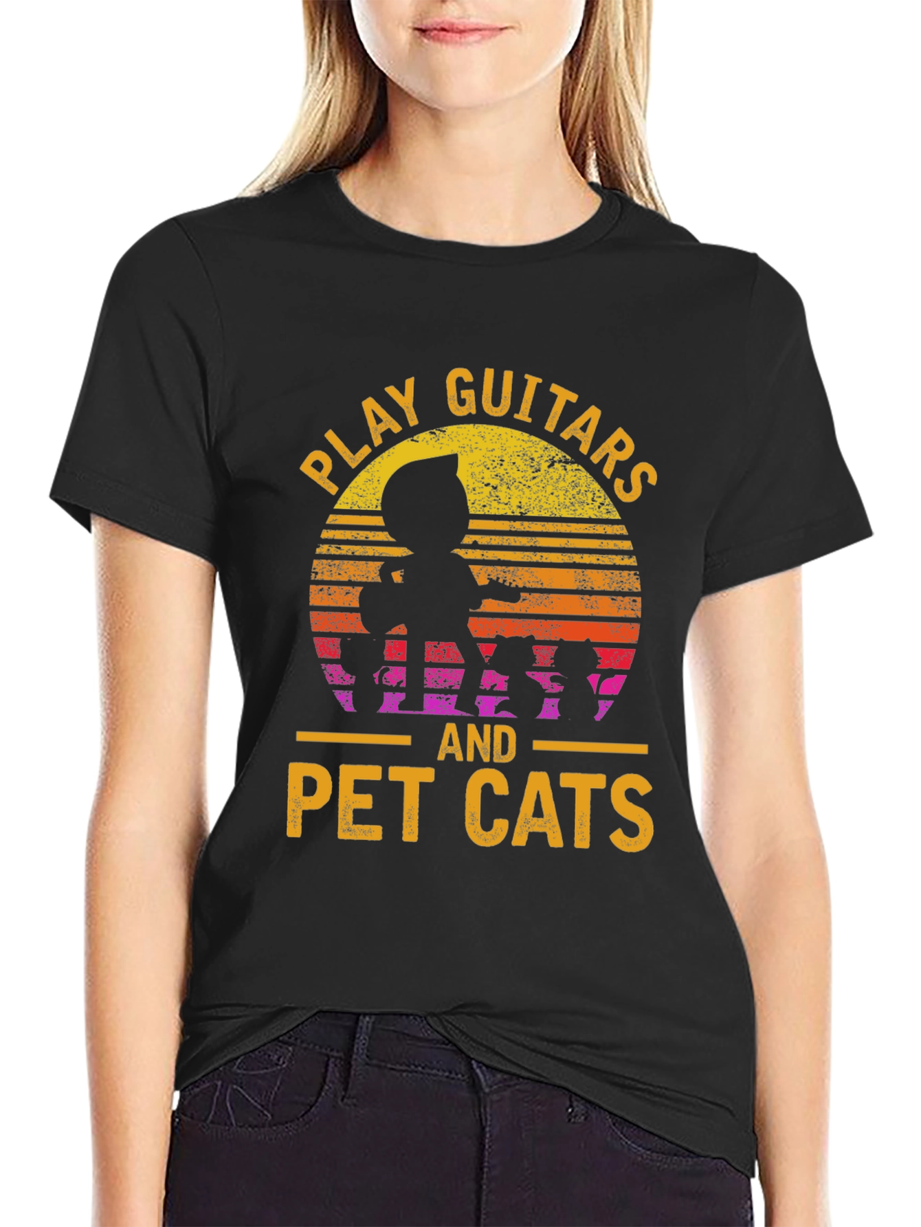 Black Play Guitars and Pet Cats Black T-Shirt view 2