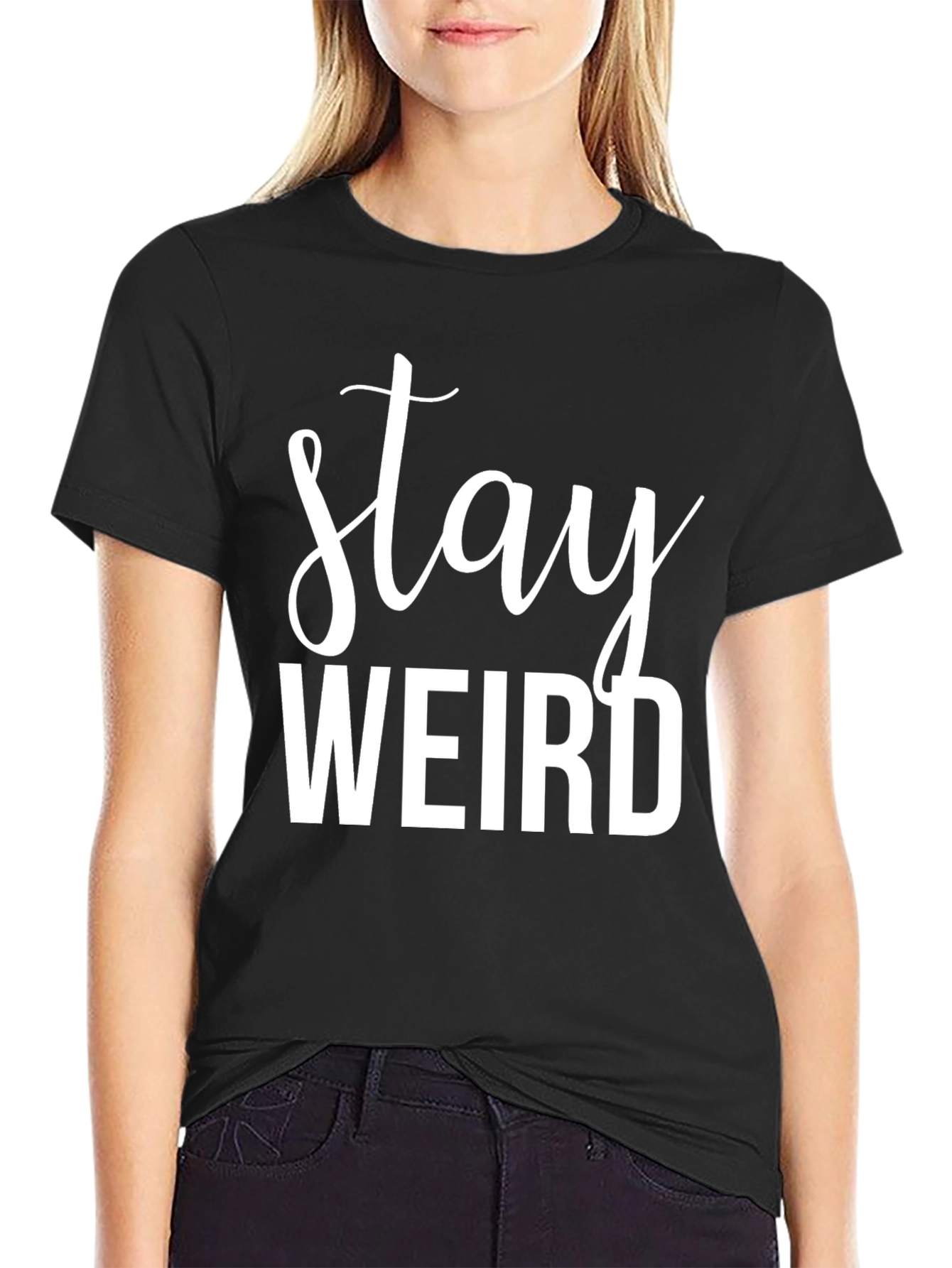 Black Stay Weird Graphic Tee - Black Cotton Comfort view 2