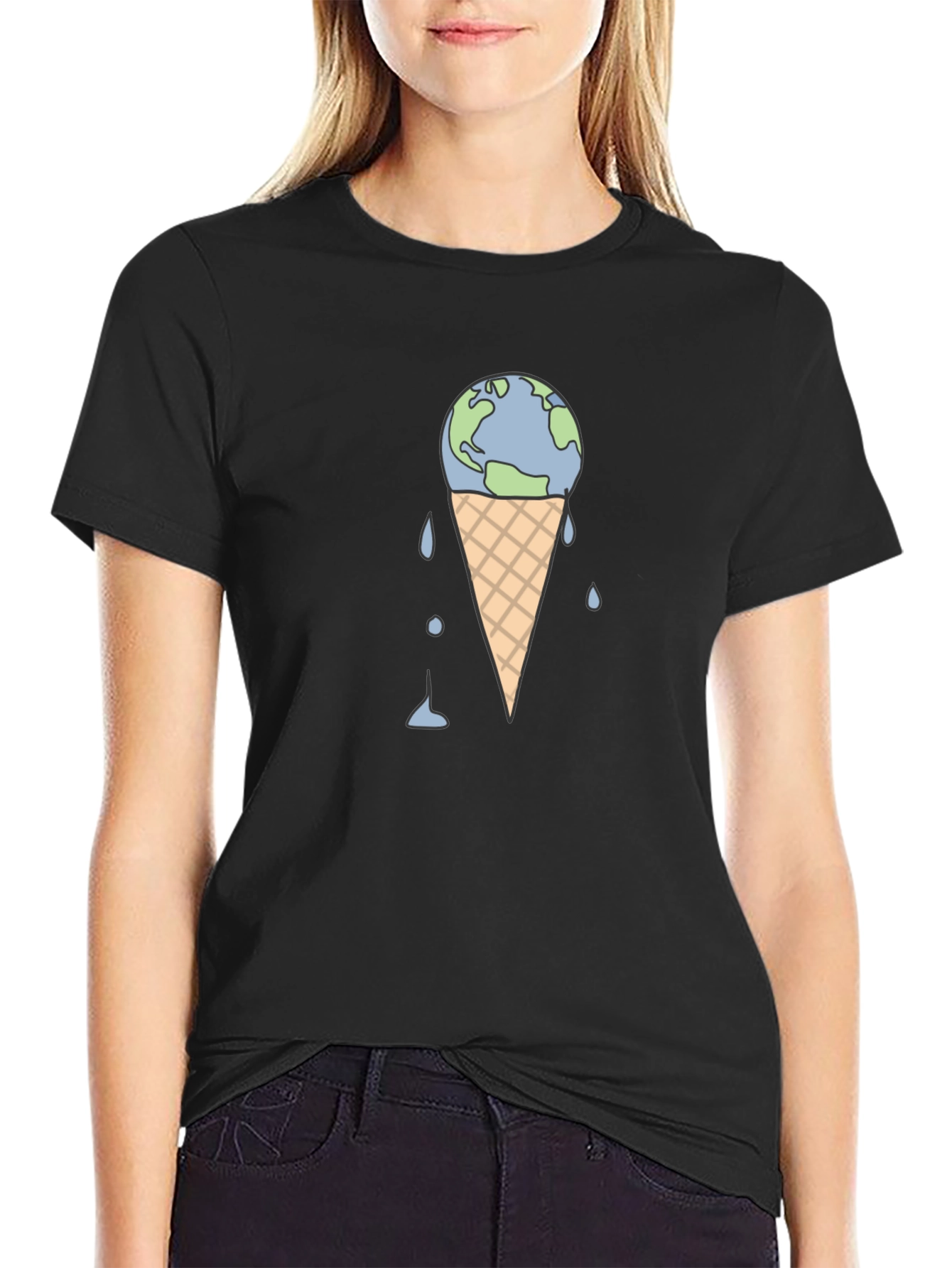 Black Earth Ice Cream Cone Graphic T-Shirt view 2