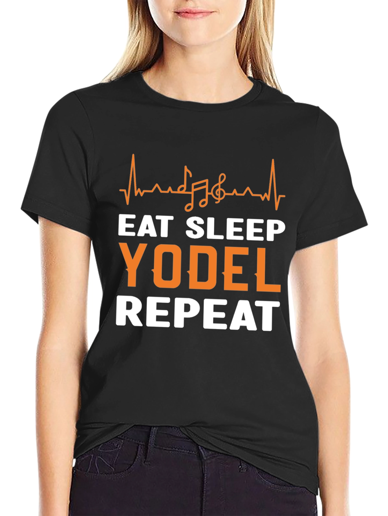 Black Eat Sleep Yodel Repeat T-Shirt view 2