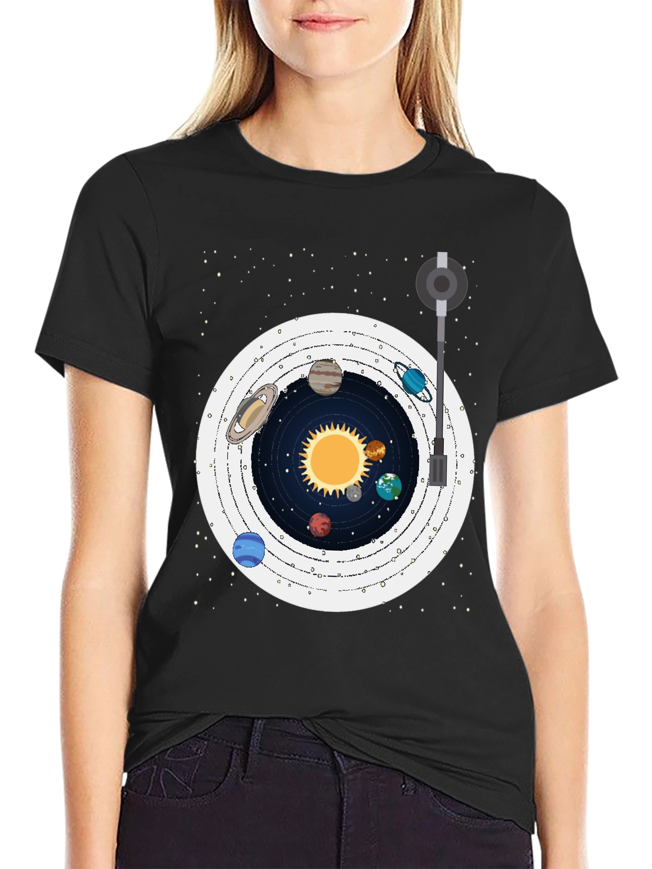 Black Planetary Turntable T-Shirt view 2