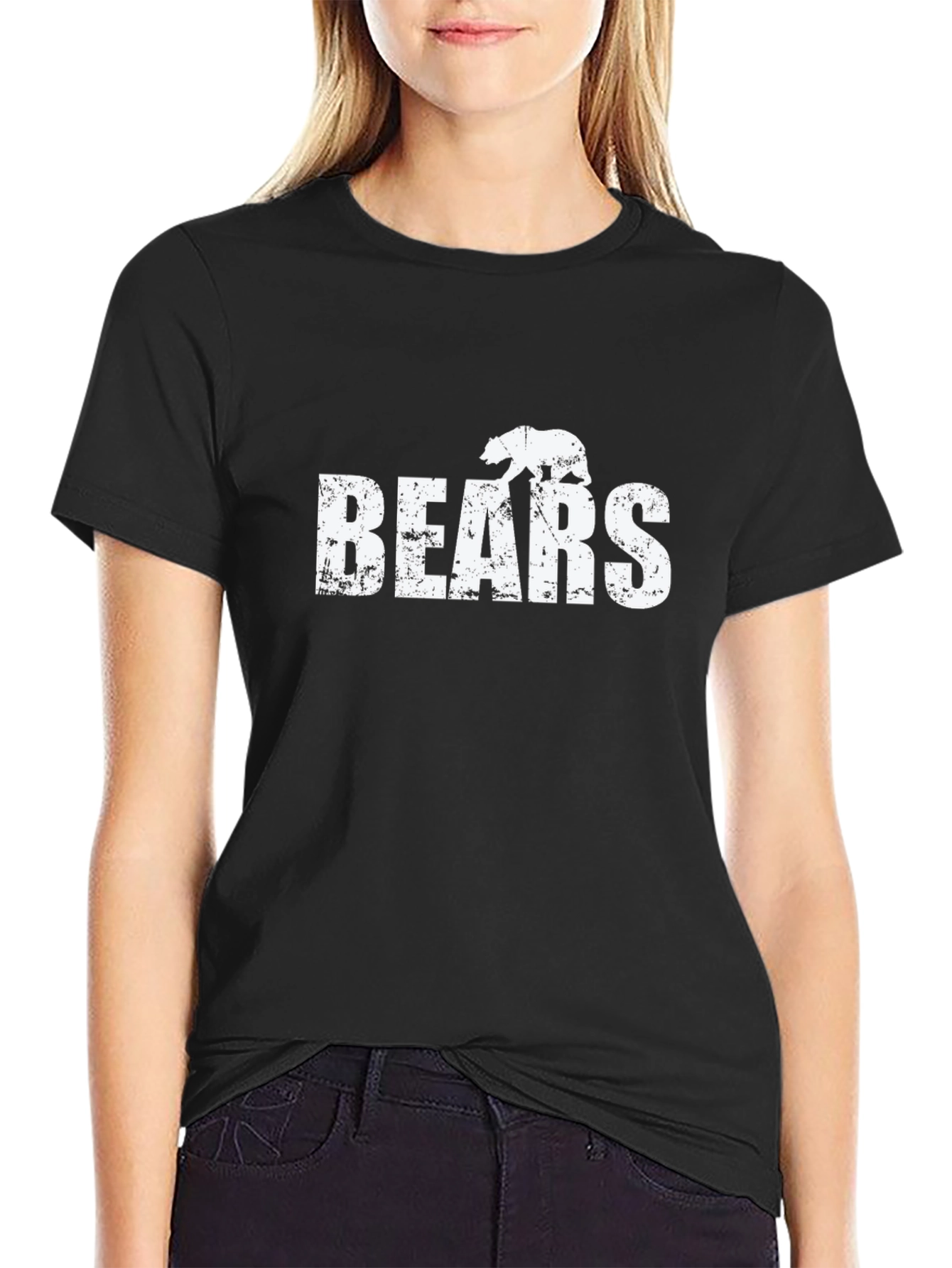 Black Distressed Bears Graphic Tee - Black Cotton Casual Shirt view 2