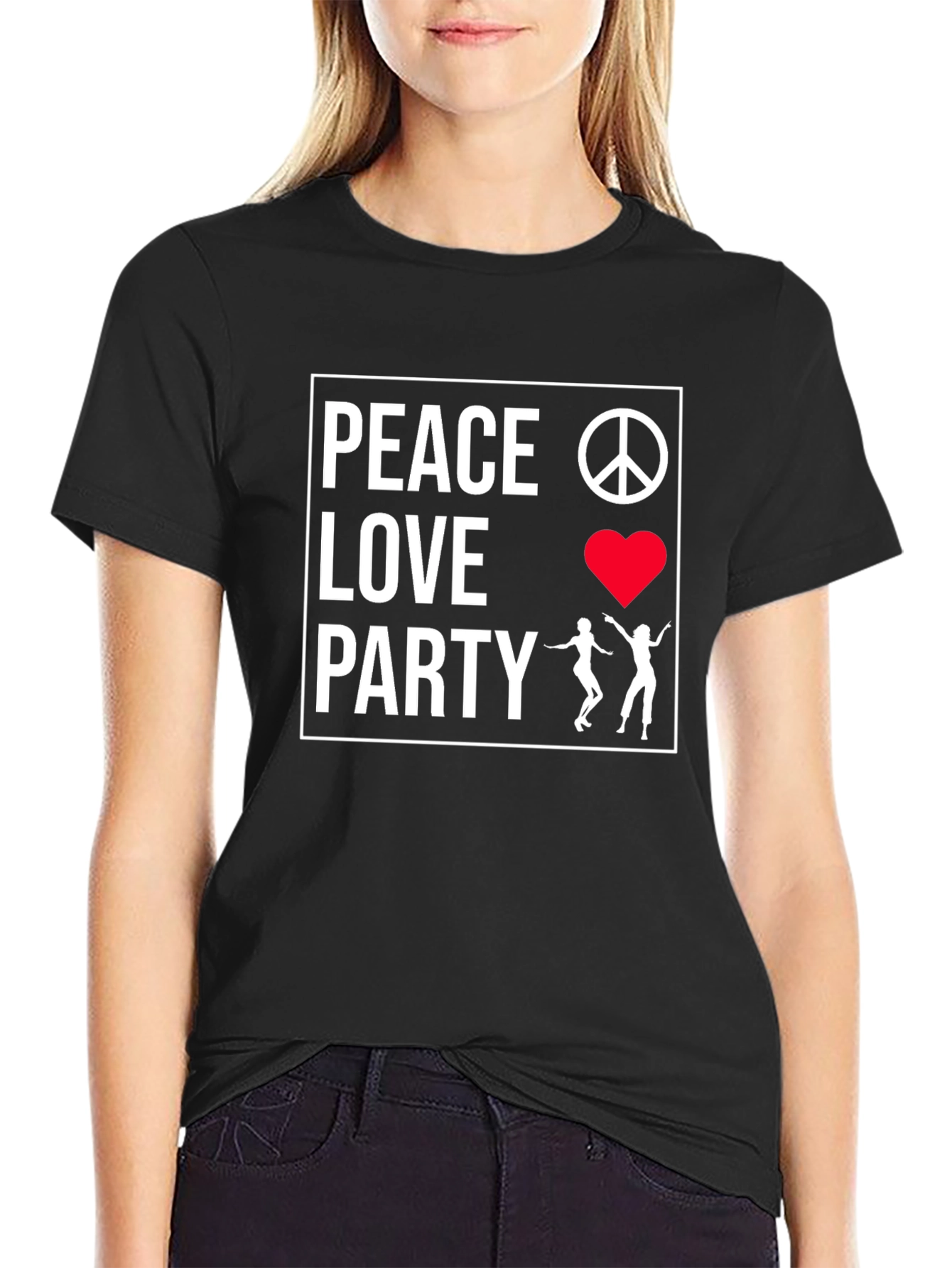Black Peace Love Party Graphic Tee - Black view 2