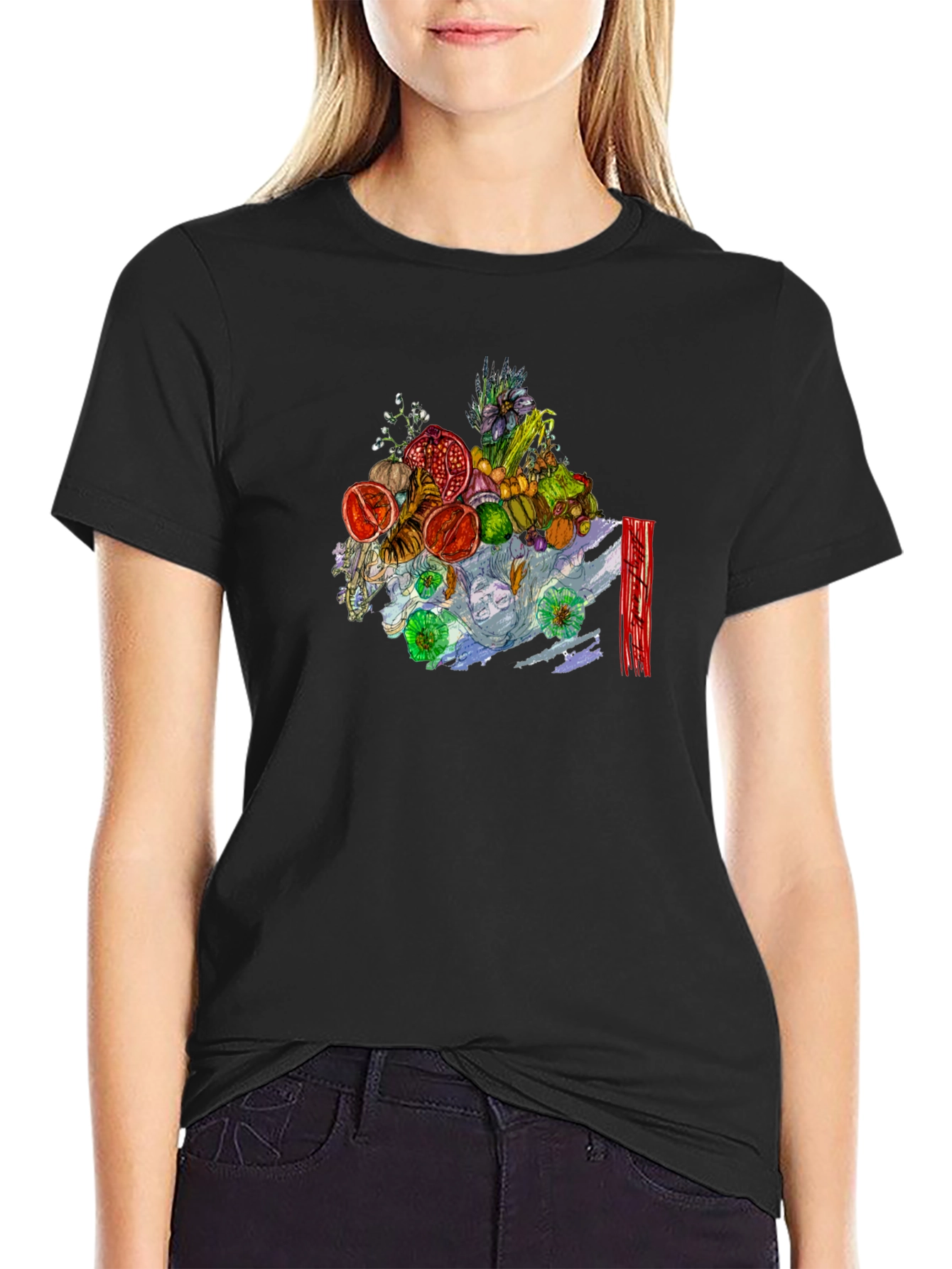Black Fruit & Floral Art Black Tee view 2