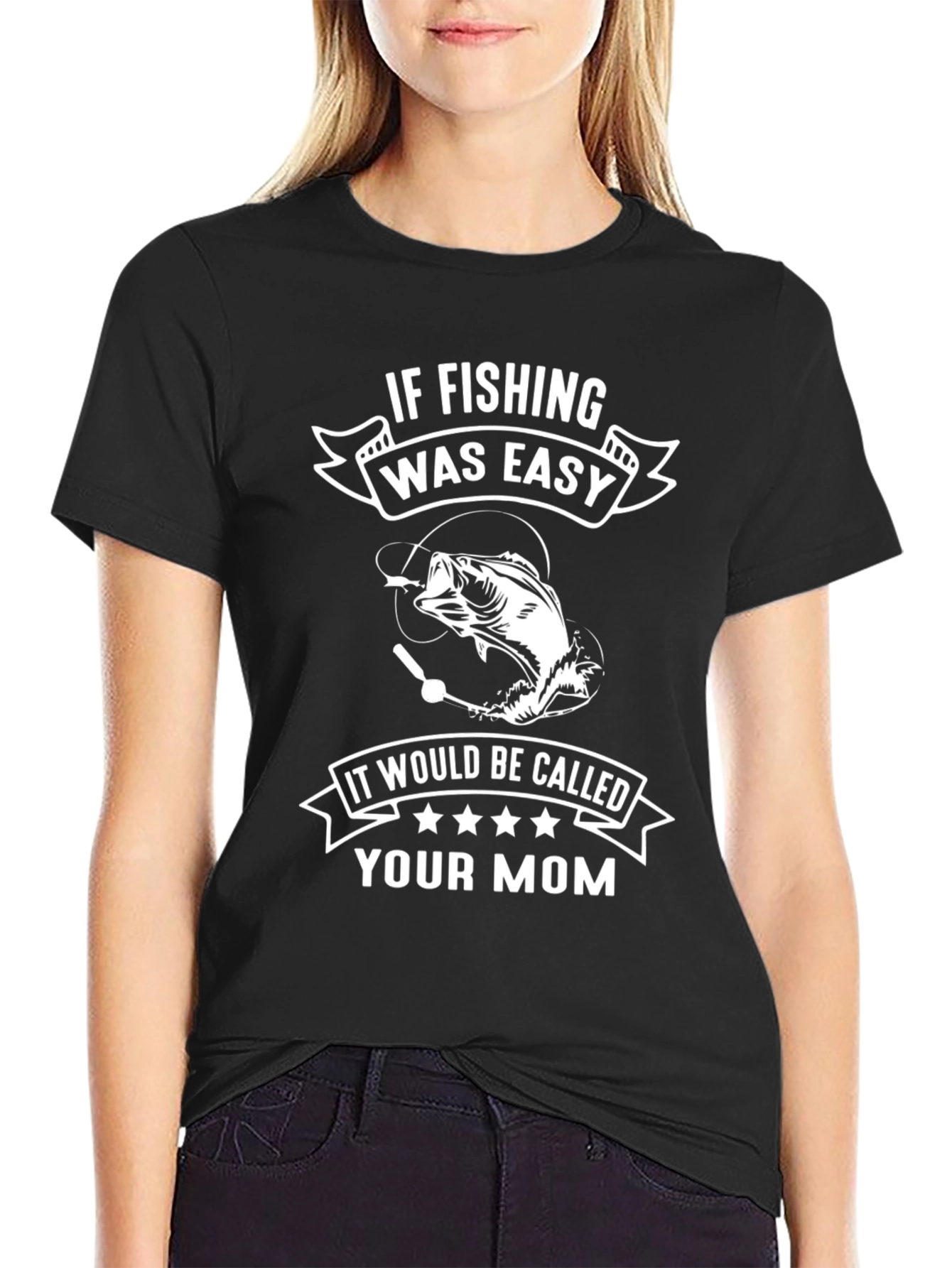 Black Fishing Humor T-Shirt - "Your Mom" Joke view 2