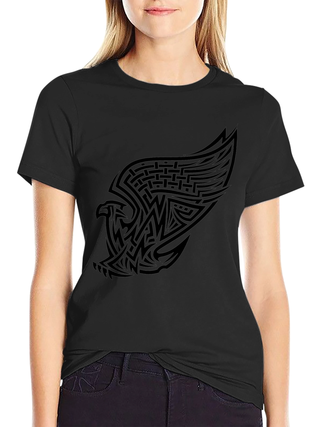 Black Black Eagle Tribal Tattoo Style Graphic Tee view 2