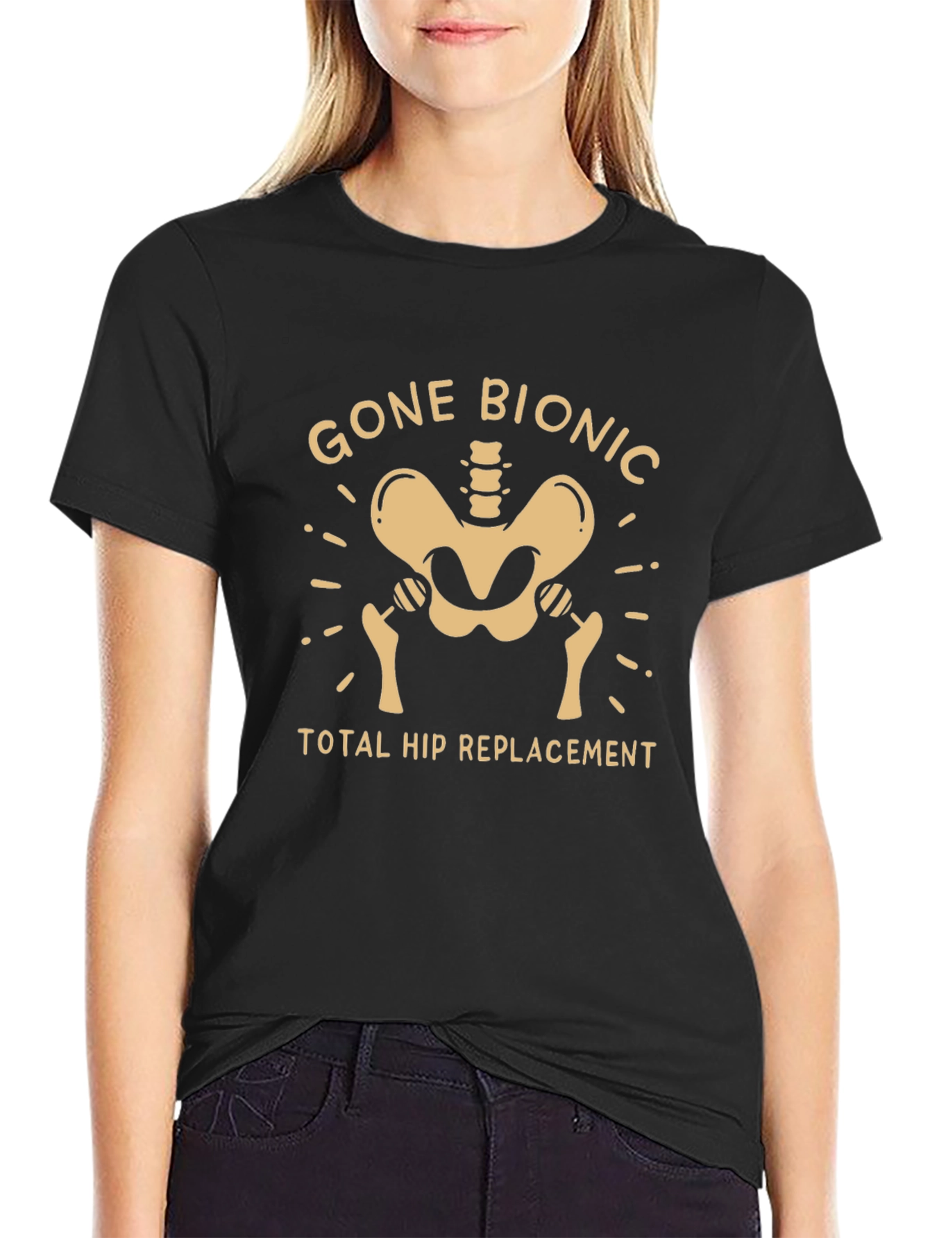 Black Gone Bionic Hip Replacement T-Shirt Funny Recovery Tee view 2