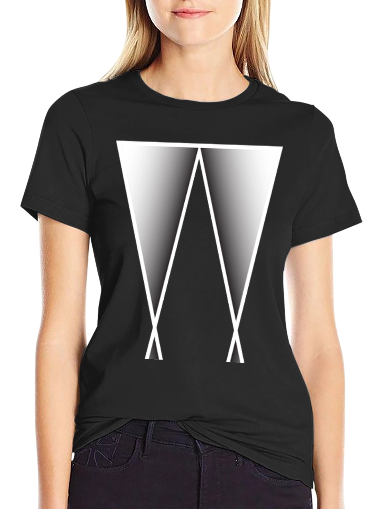 Black Abstract Triangle Graphic Tee - Modern Black T-Shirt view 2