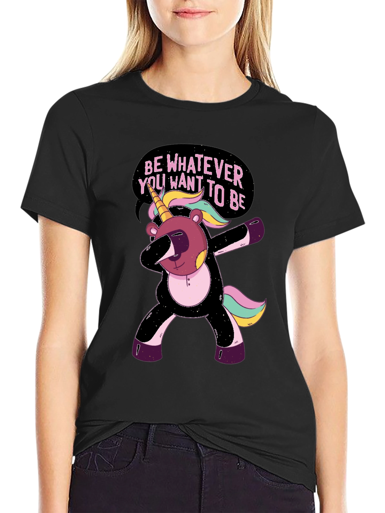 Black Unicorn Bear Dab T-Shirt - Be Whatever You Want To Be! view 2