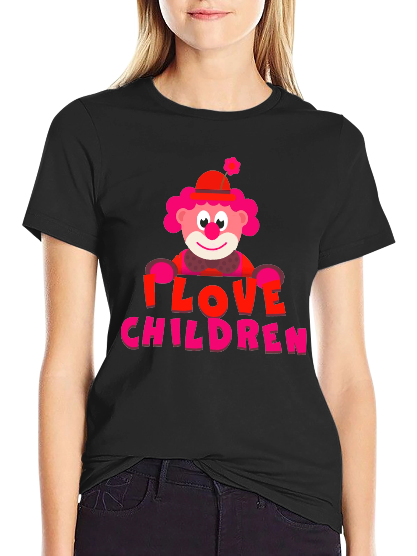 Black I Love Children Clown Graphic T-Shirt view 2
