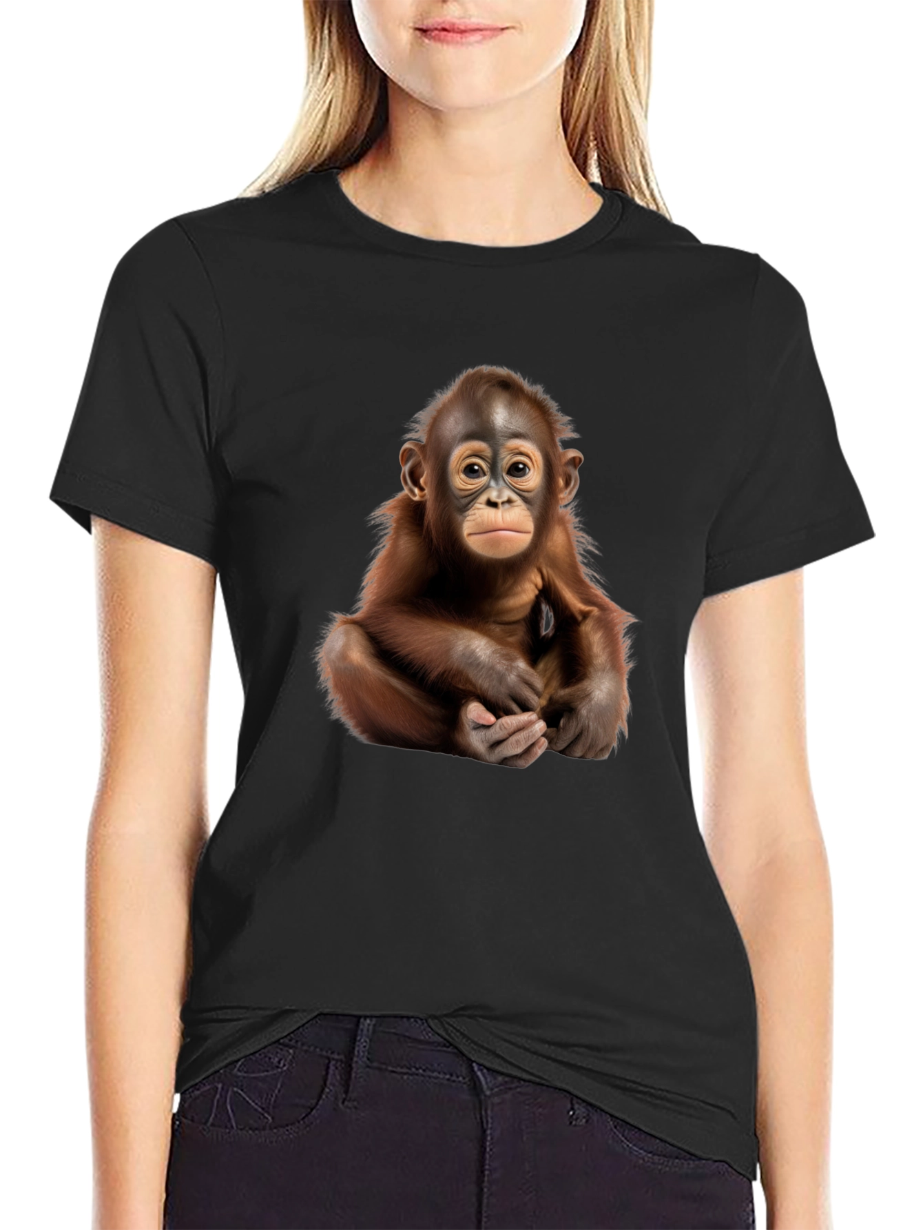 Black Orangutan Graphic Tee - Black Crew Neck T-Shirt view 2