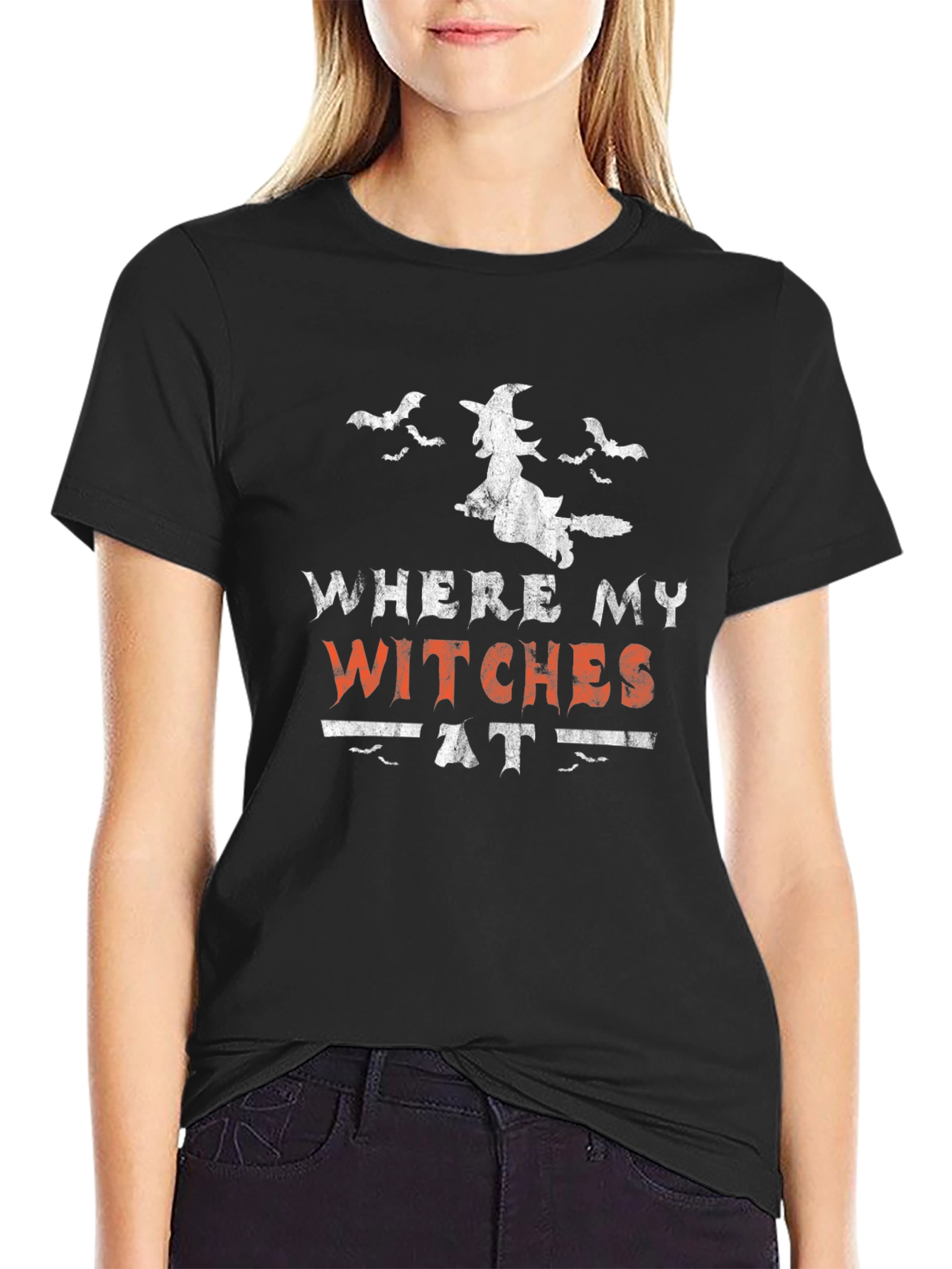 Black Where My Witches At Halloween Graphic T-Shirt view 2