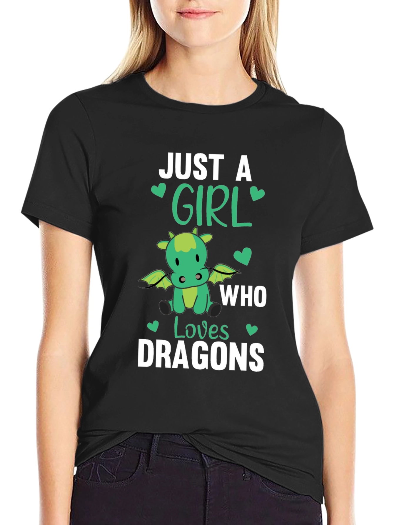 Black Just A Girl Who Loves Dragons T-Shirt view 2