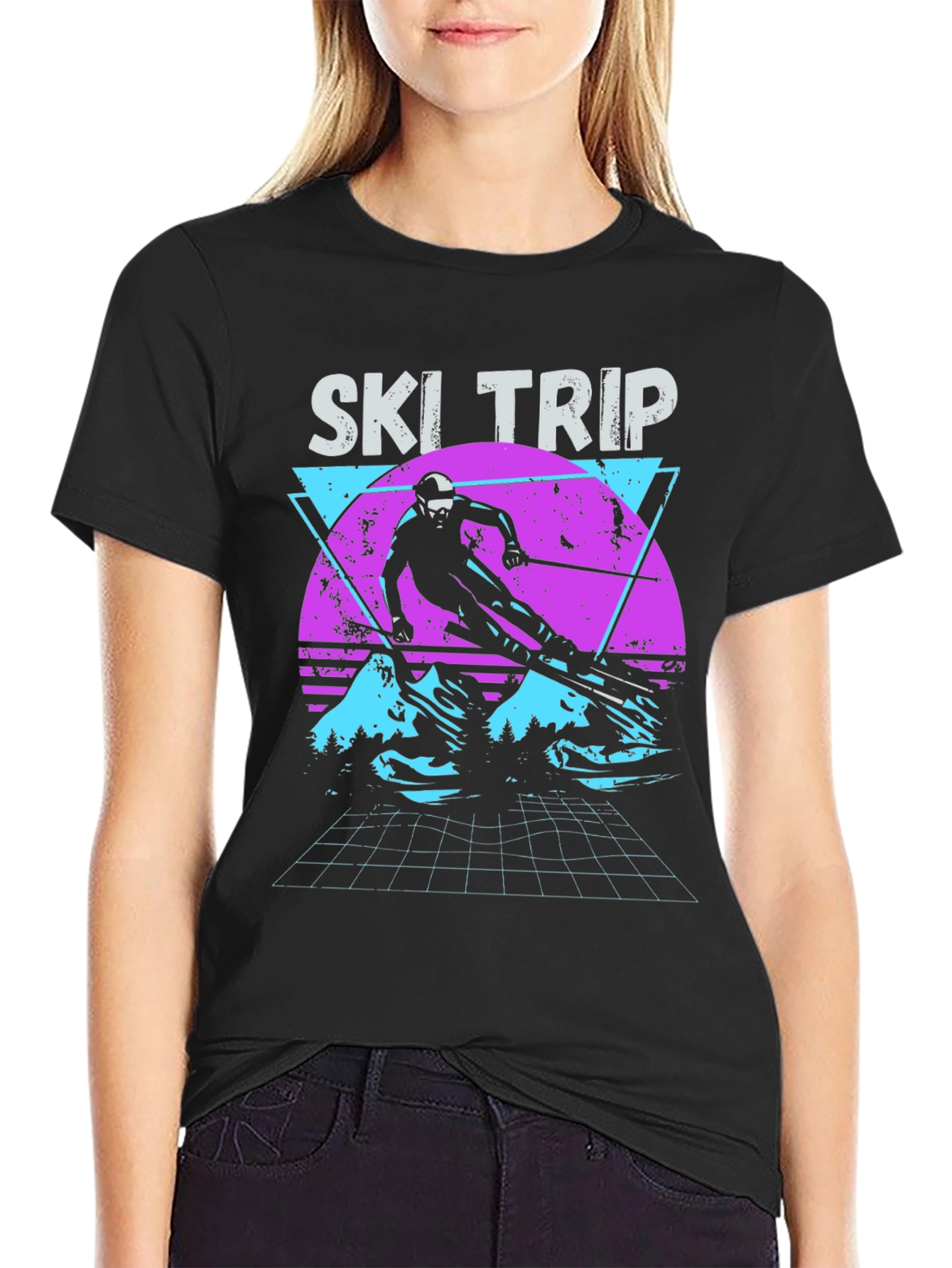 Black Retro Ski Trip T-Shirt - Vintage 80s Style view 2