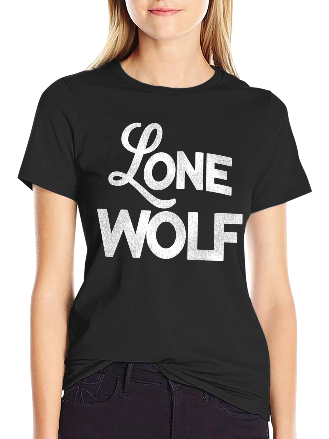 Black Lone Wolf Graphic Print T-Shirt - Black view 2