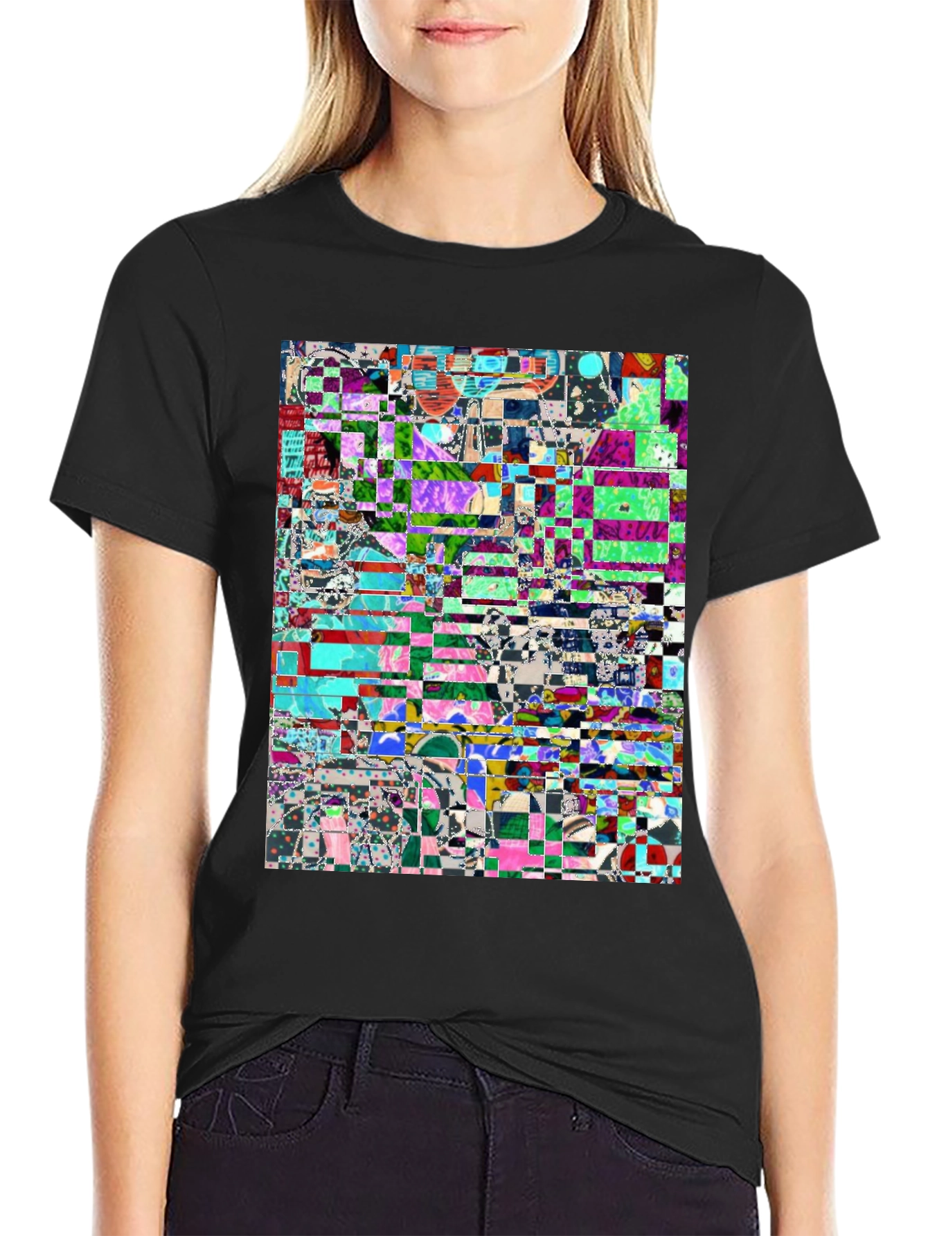 Black Abstract Glitch Art T-Shirt view 2
