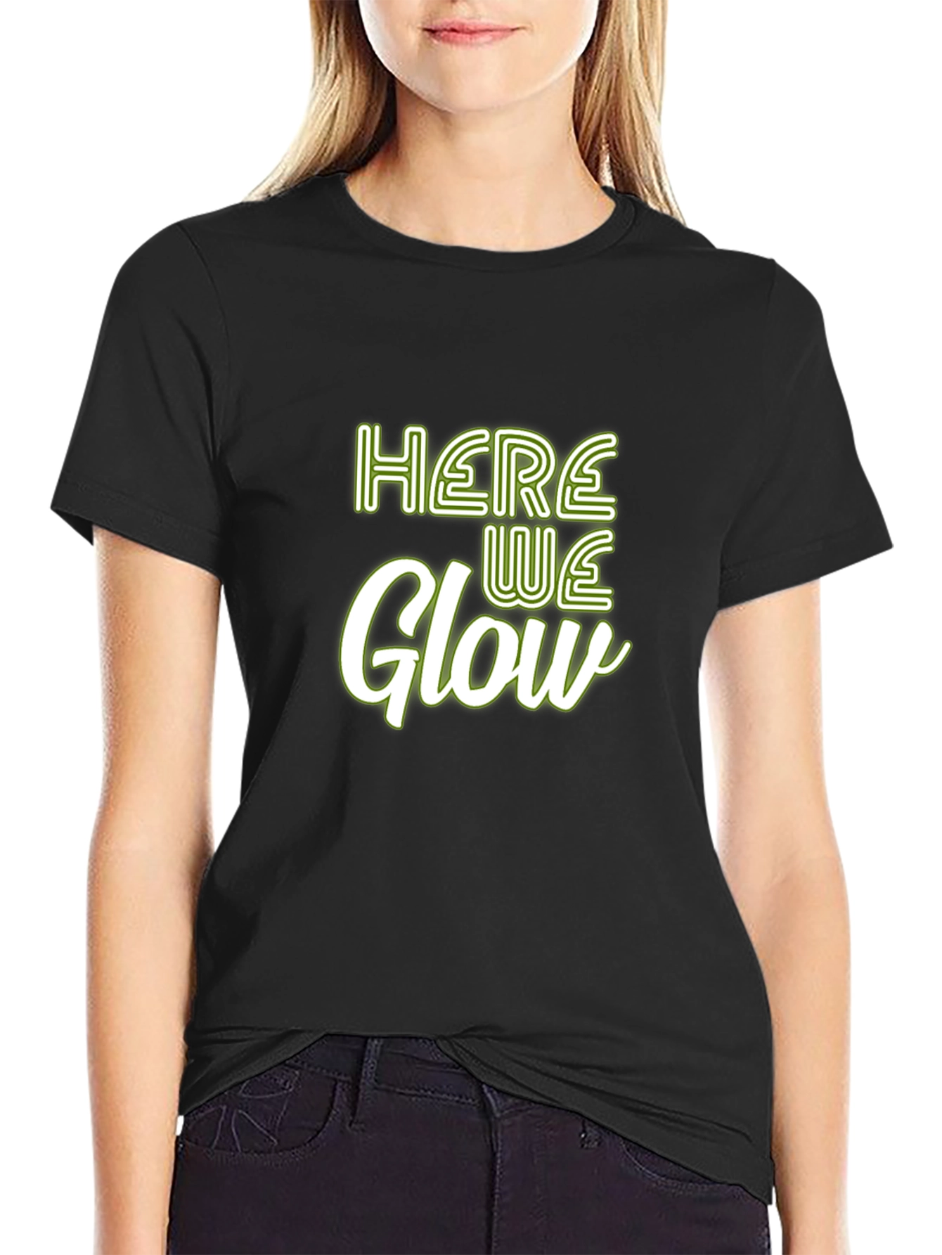 Black Here We Glow Graphic Tee - Soft Cotton Blend view 2
