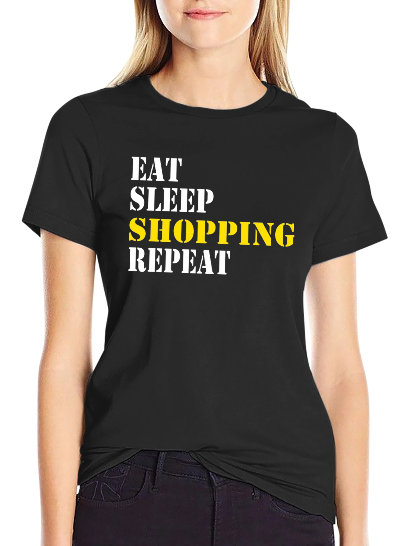 Eat Sleep Shopping Repeat Black T-Shirt - 2