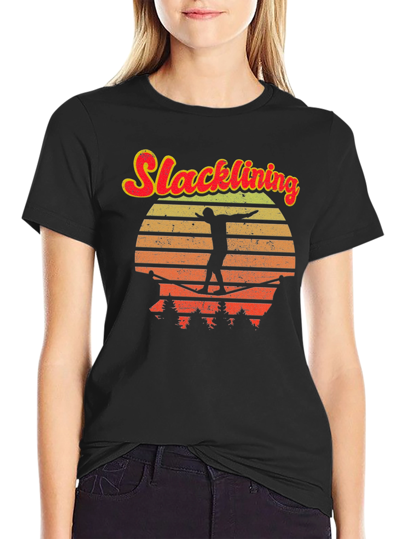 Black Retro Slacklining T-Shirt view 2