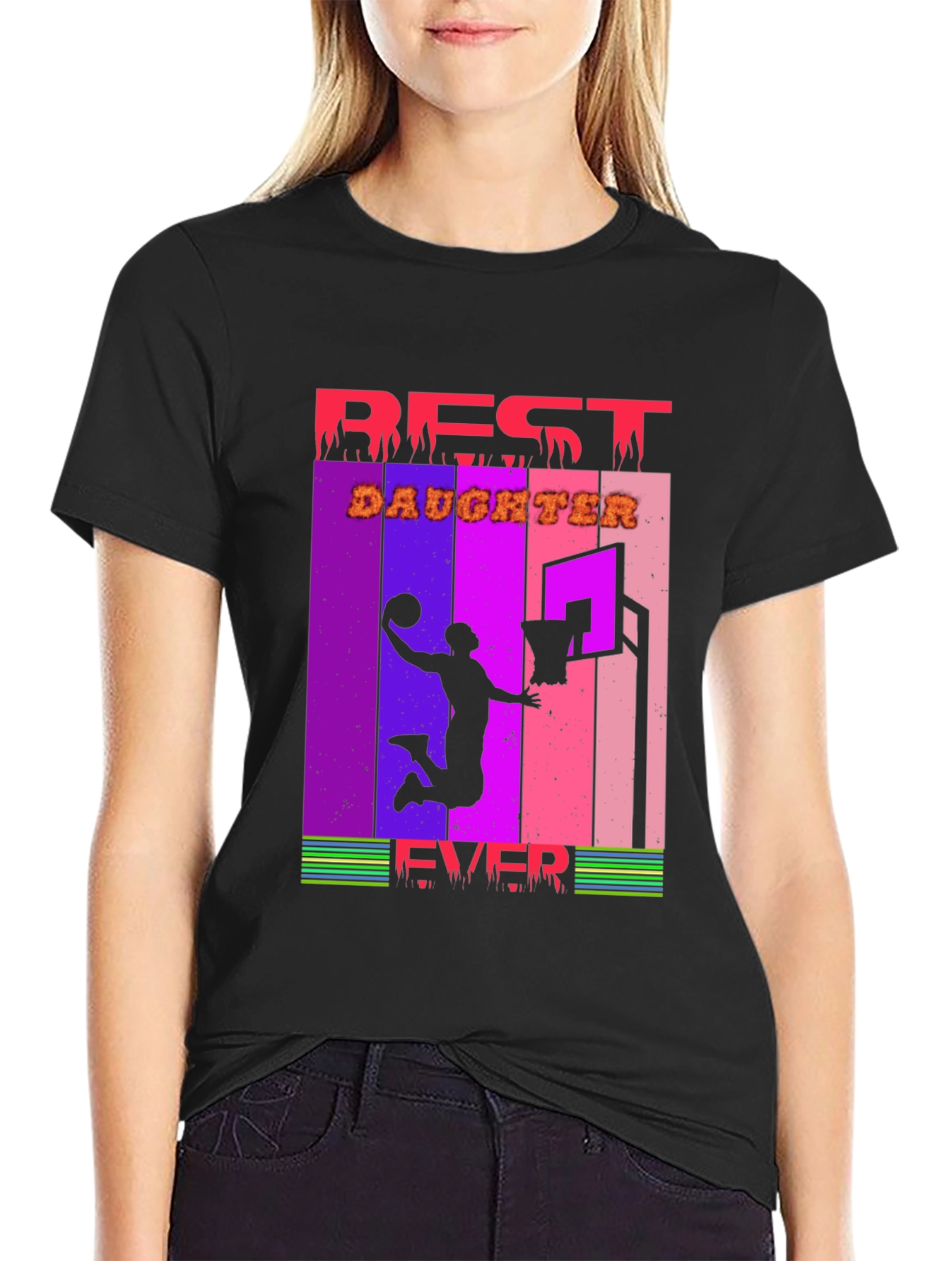Black Best Daughter Ever Basketball Graphic T-Shirt view 2