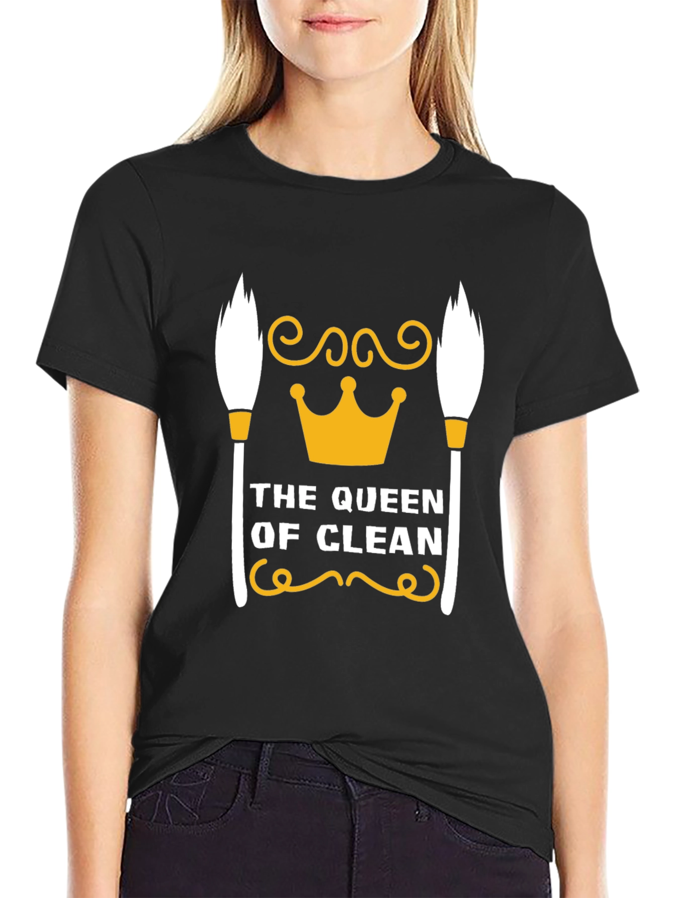 Black Queen of Clean T-Shirt - Funny Cleaning Shirt view 2
