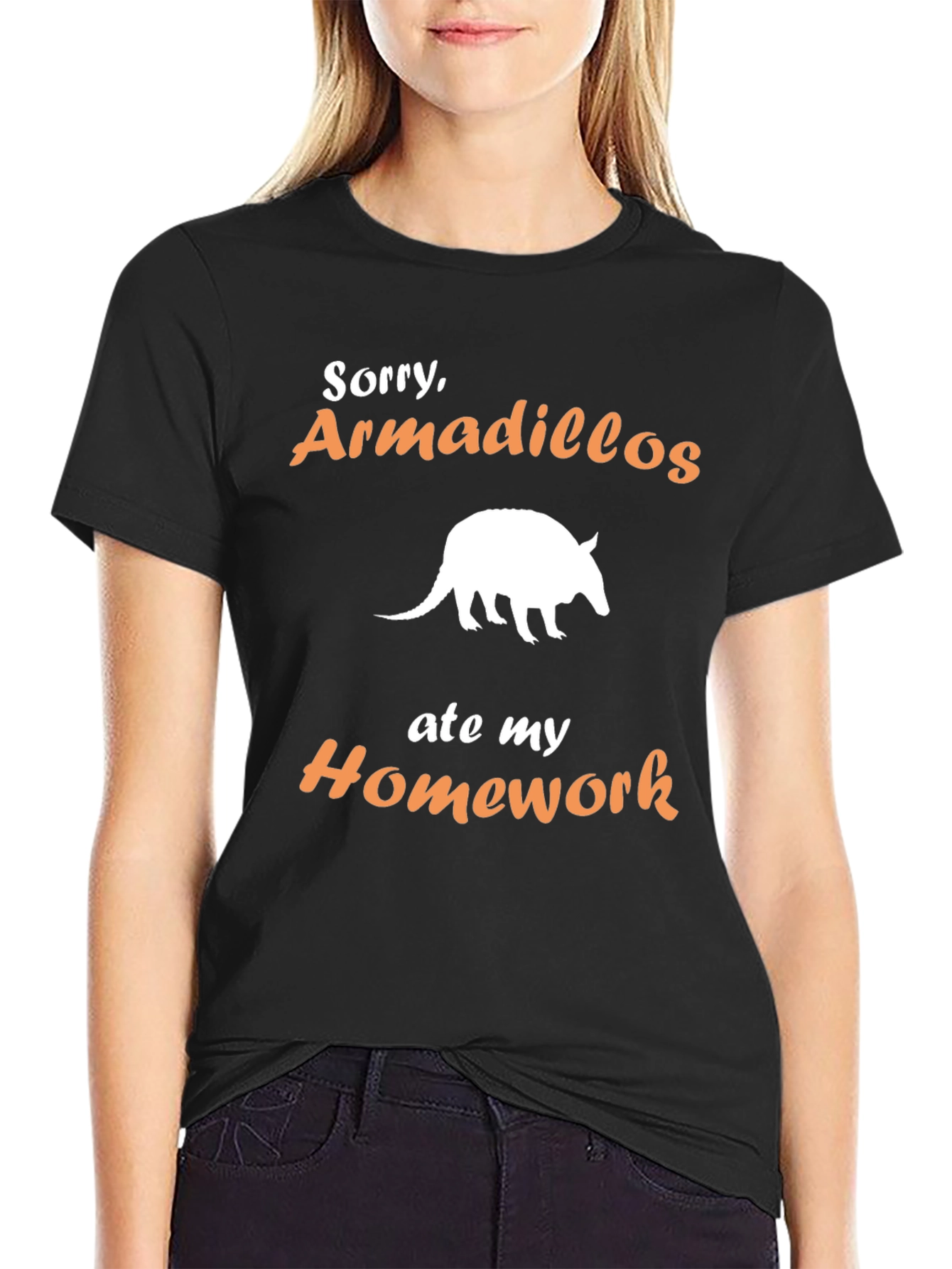 Black Armadillo Homework T-Shirt - Funny Animal Tee view 2