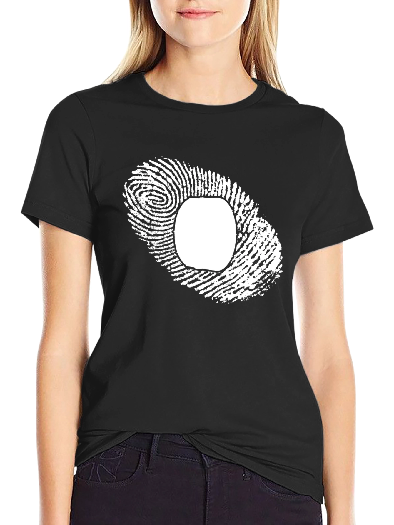 Black Unique Fingerprint Graphic Tee - Black Cotton Blend view 2