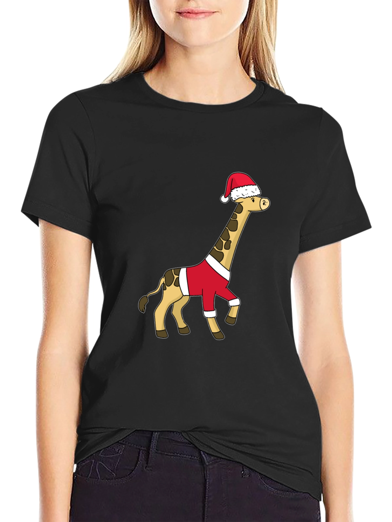 Black Festive Giraffe Santa Shirt - Holiday Cheer view 2