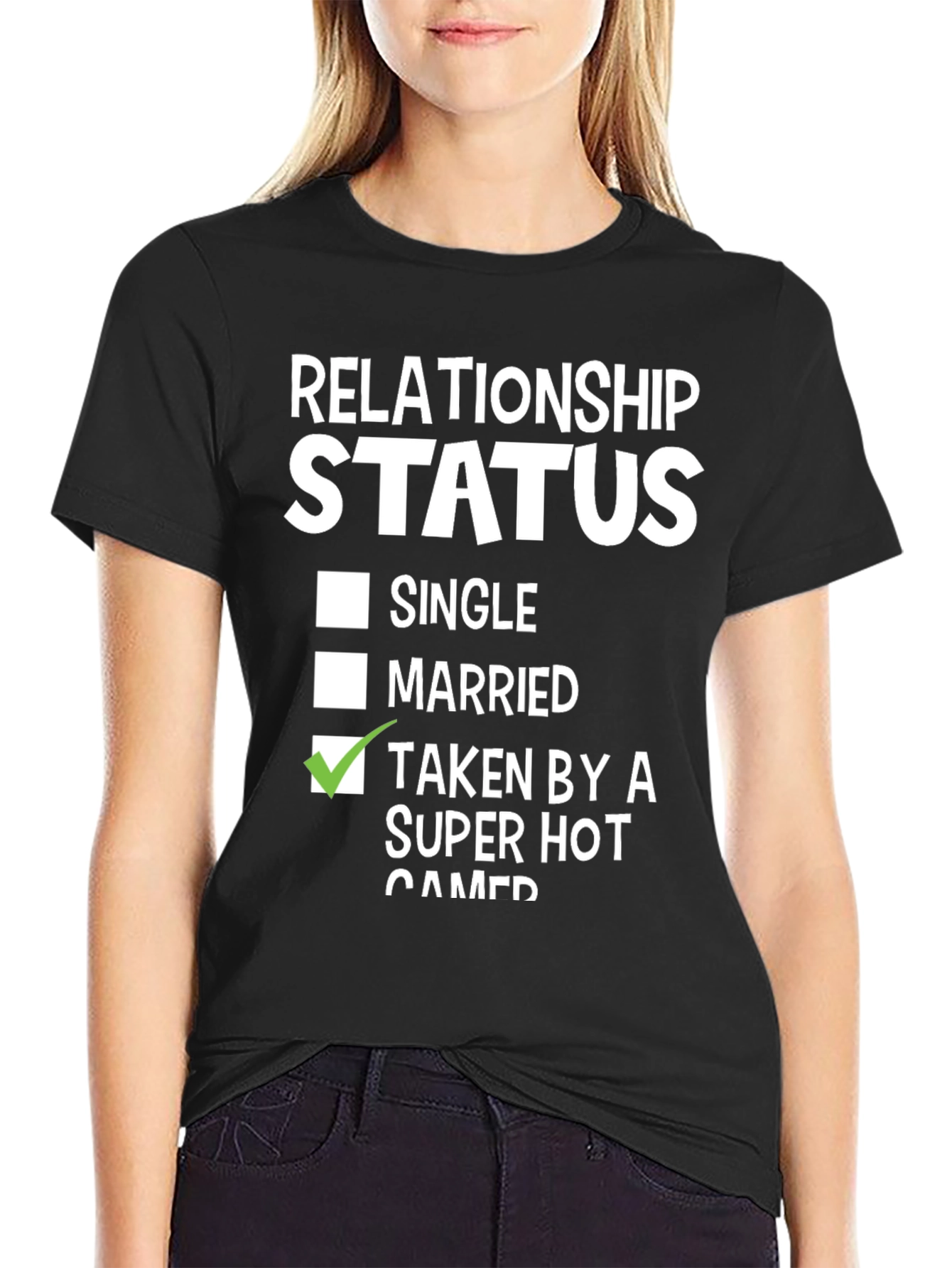 Black Relationship Status: Taken By A Super Hot Gamer T-Shirt view 2