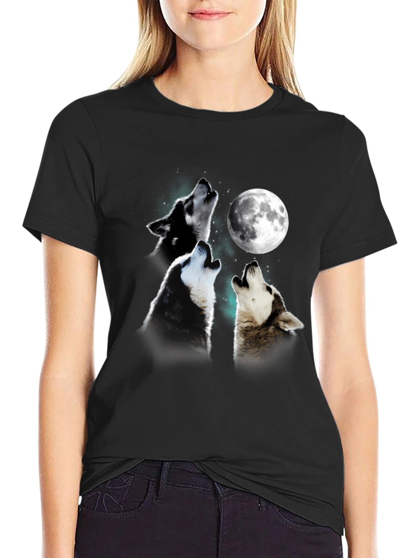 Black Wolf Moon T-Shirt - Unique Graphic Tee view 2