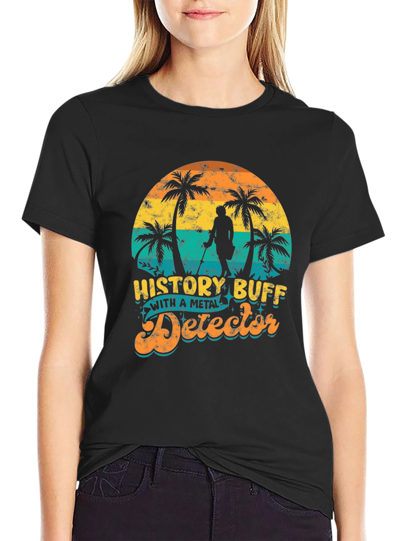 Black History Buff Metal Detector Black T-Shirt view 2