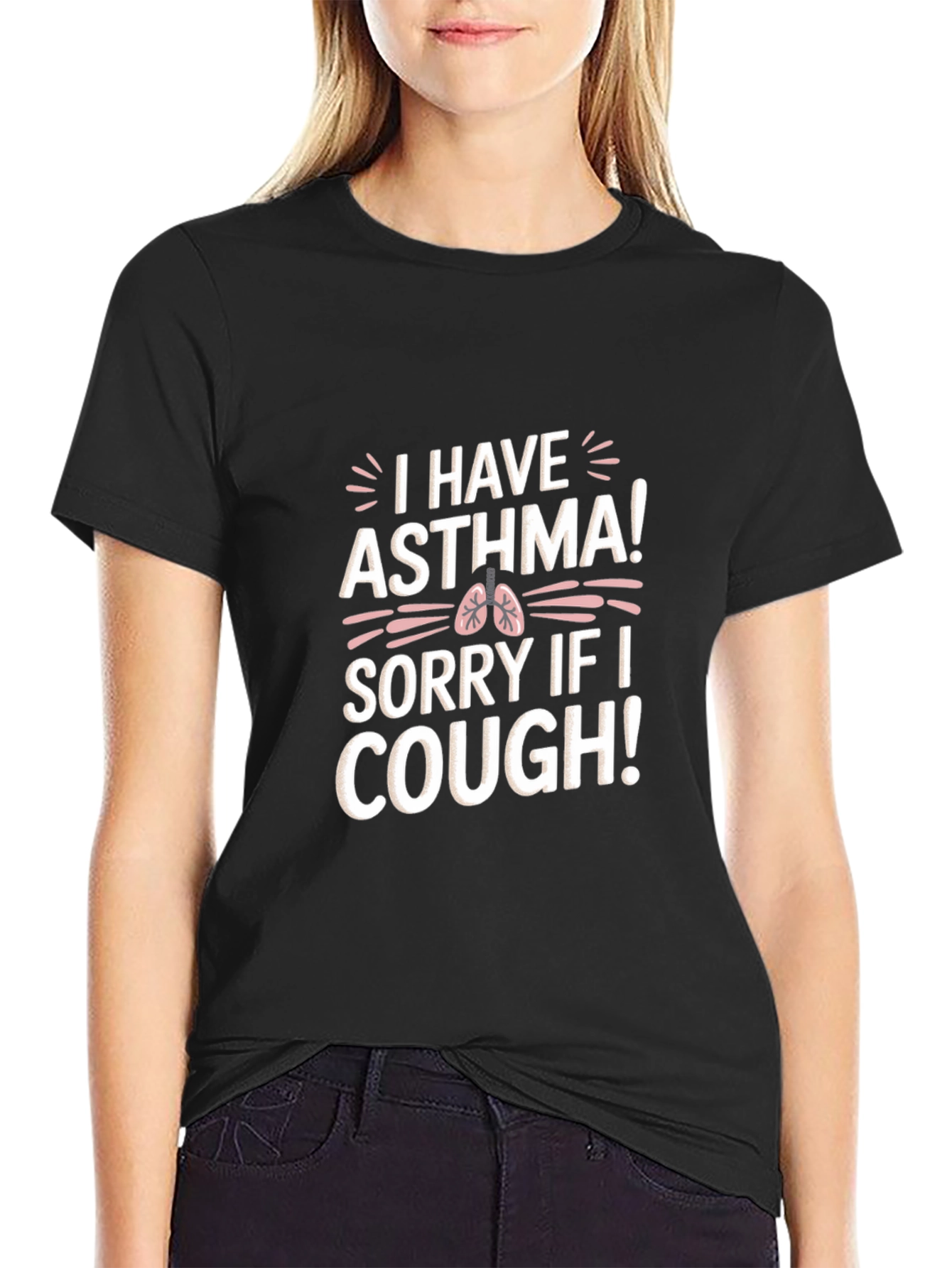 Black Asthma Awareness T-Shirt - Sorry If I Cough view 2