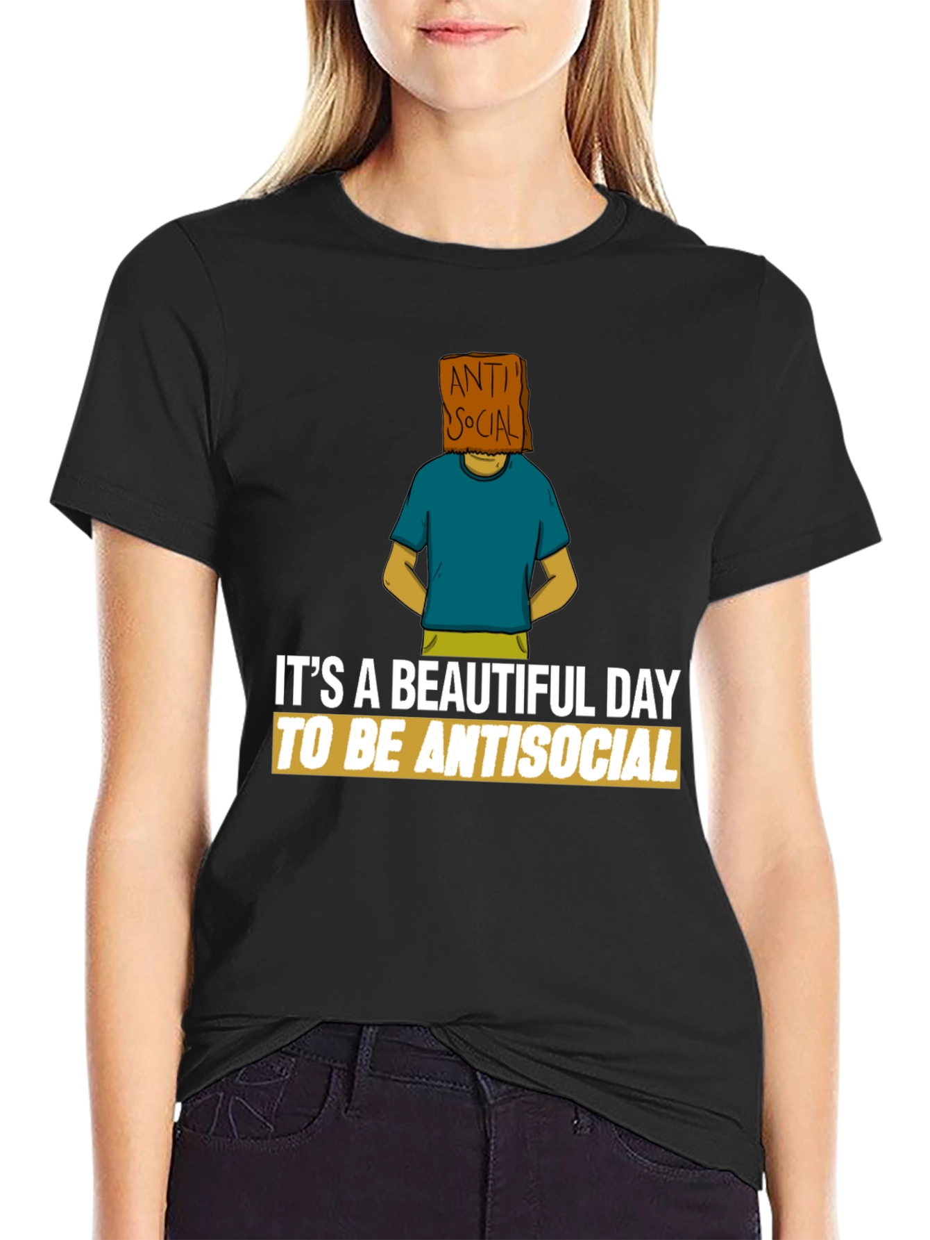 Black Antisocial T-Shirt - Funny Graphic Tee view 2