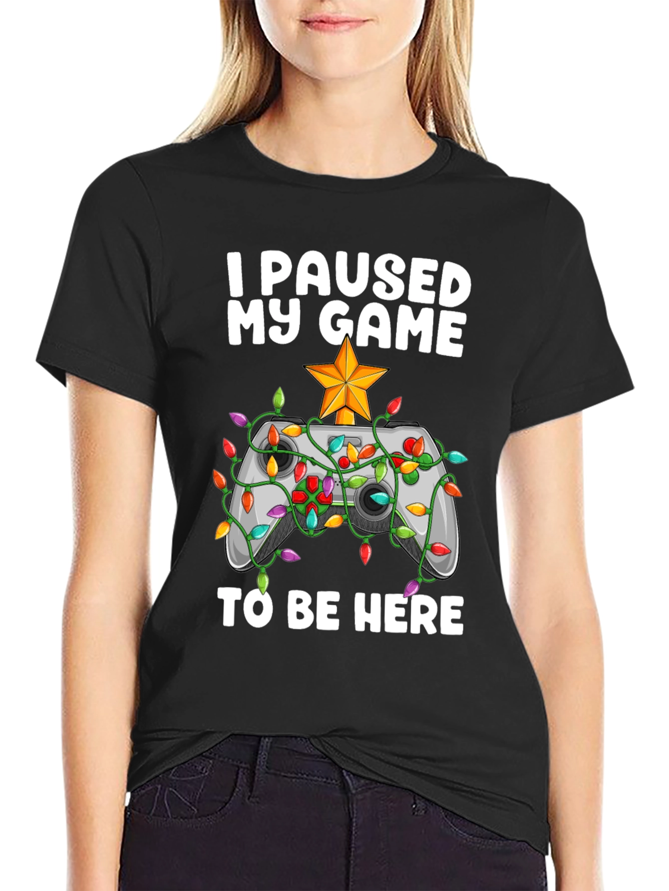 Black I Paused My Game To Be Here Gamer Holiday T-Shirt view 2