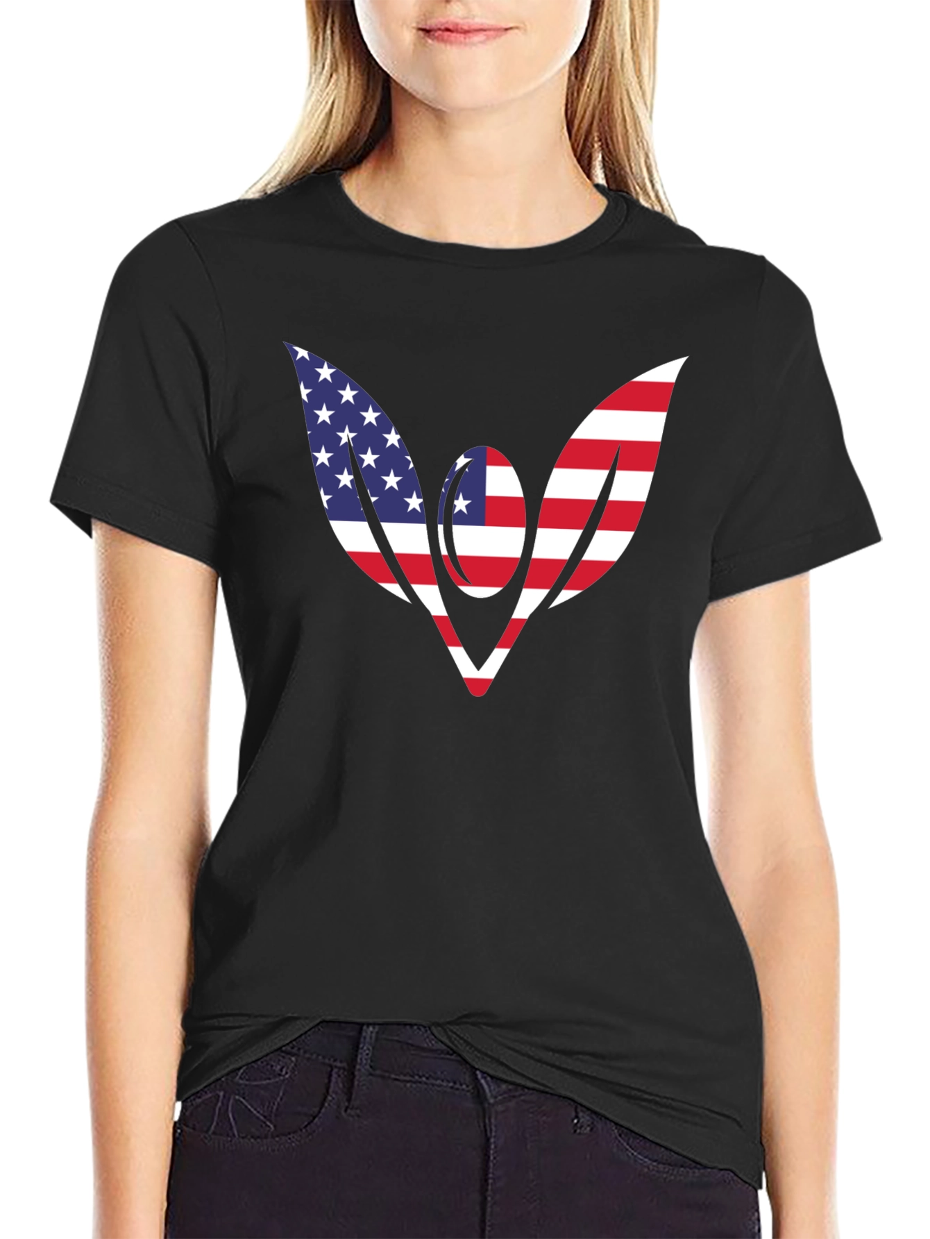 Black American Flag Wings T-Shirt - Patriotic Tee view 2