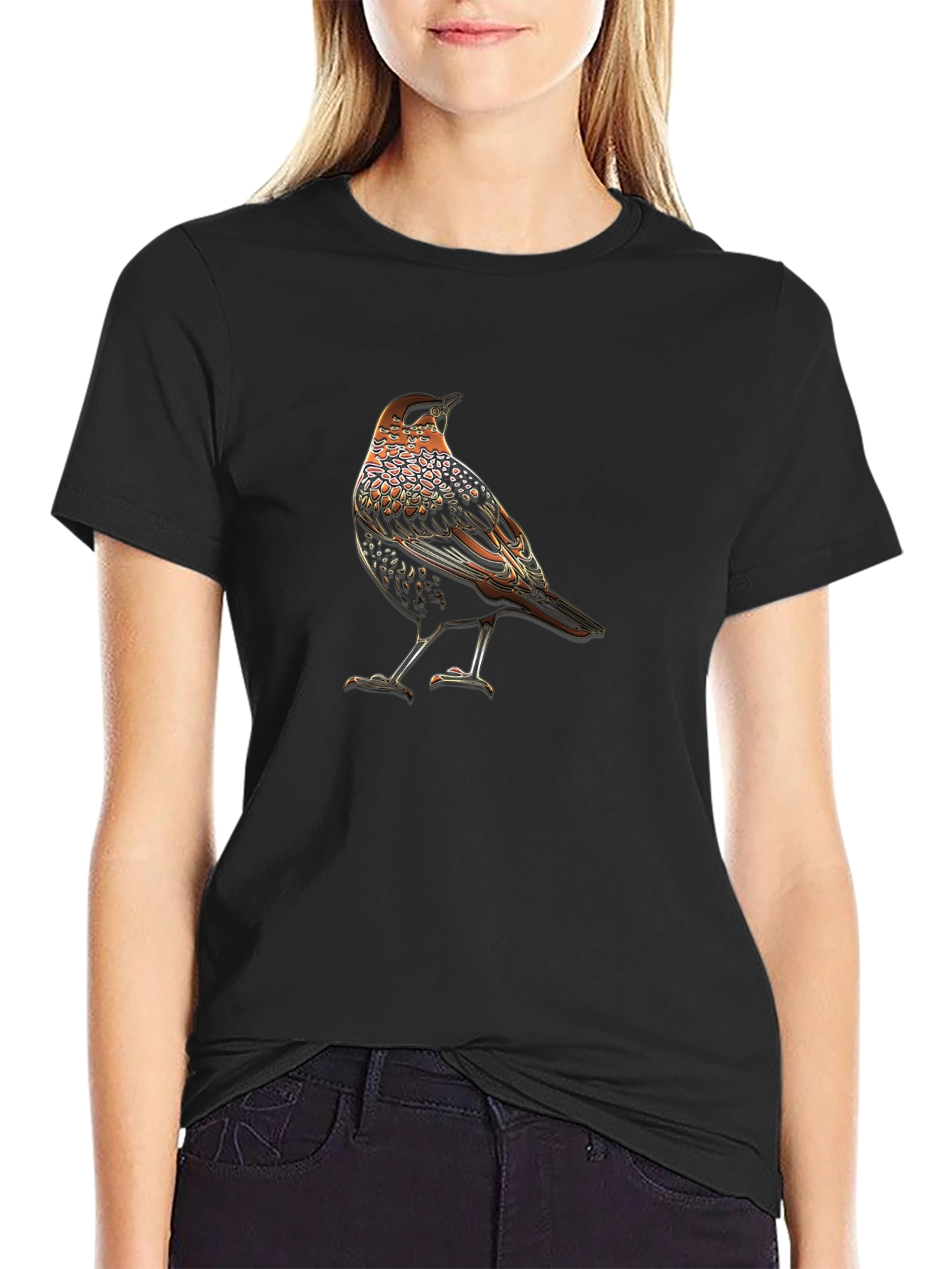 Black Bird Graphic Black T-Shirt - Unique Animal Tee view 2